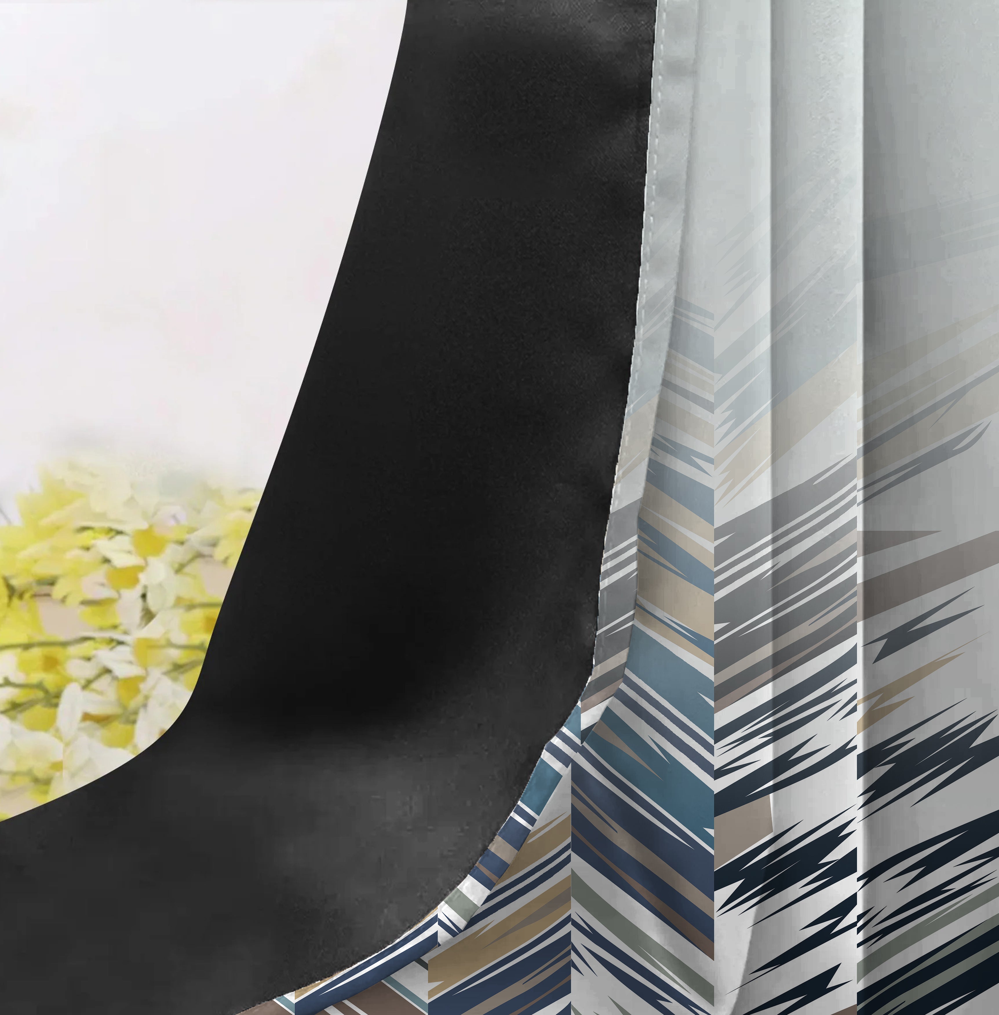 ANNECY WHITE CURTAINS 100% BLACKOUT PRINTED FOR LIVING & BEDROOMS