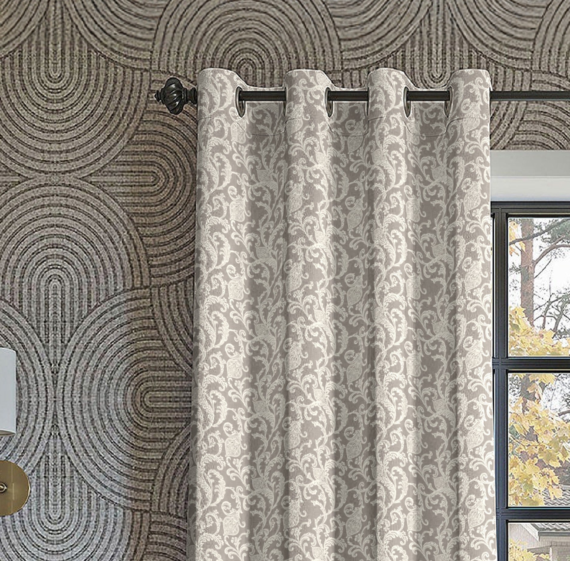 KOCHIN MATTY COFFEE PRINTED ROOM DARKENER/100% BLACKOUT CURTAIN