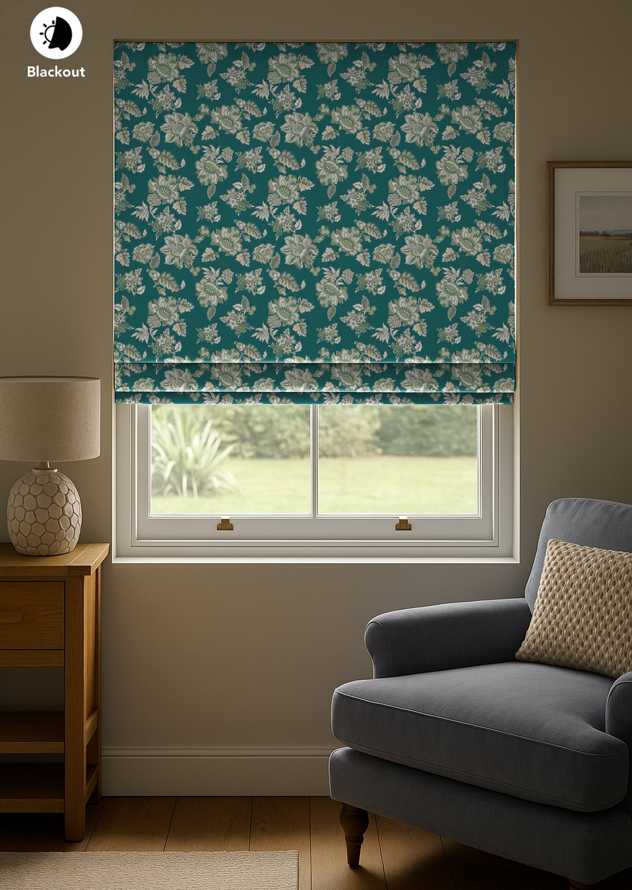 ANZIO TEAL READY MADE ROMAN BLIND