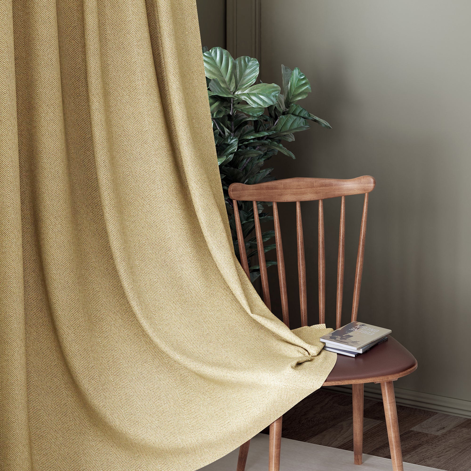 HERRINGBONE CHIKU CURTAIN PRINTED FOR LIVING & BEDROOMS
