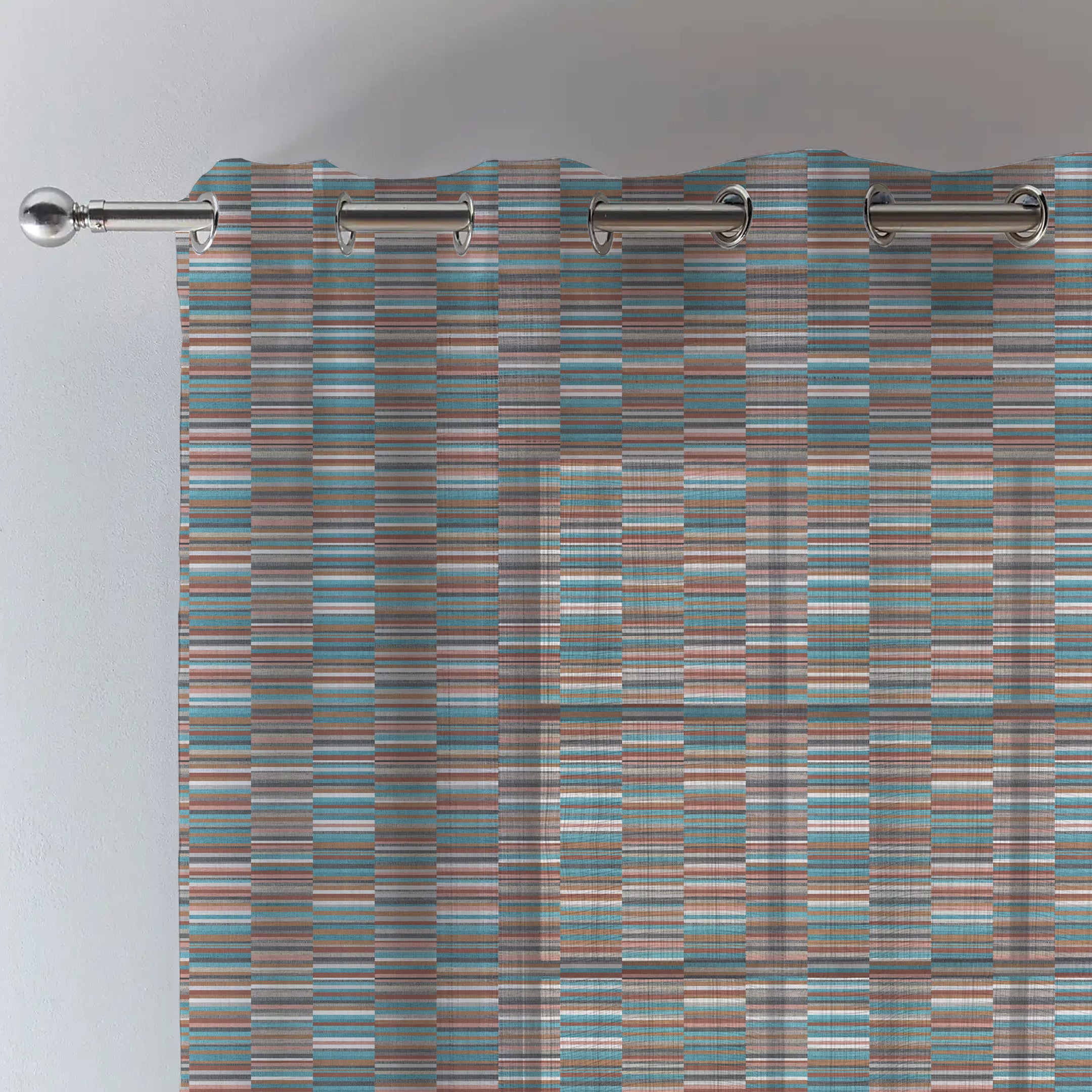 ILLUSION DASH LINEN SHEER CURTAIN BLUE/CAMEL