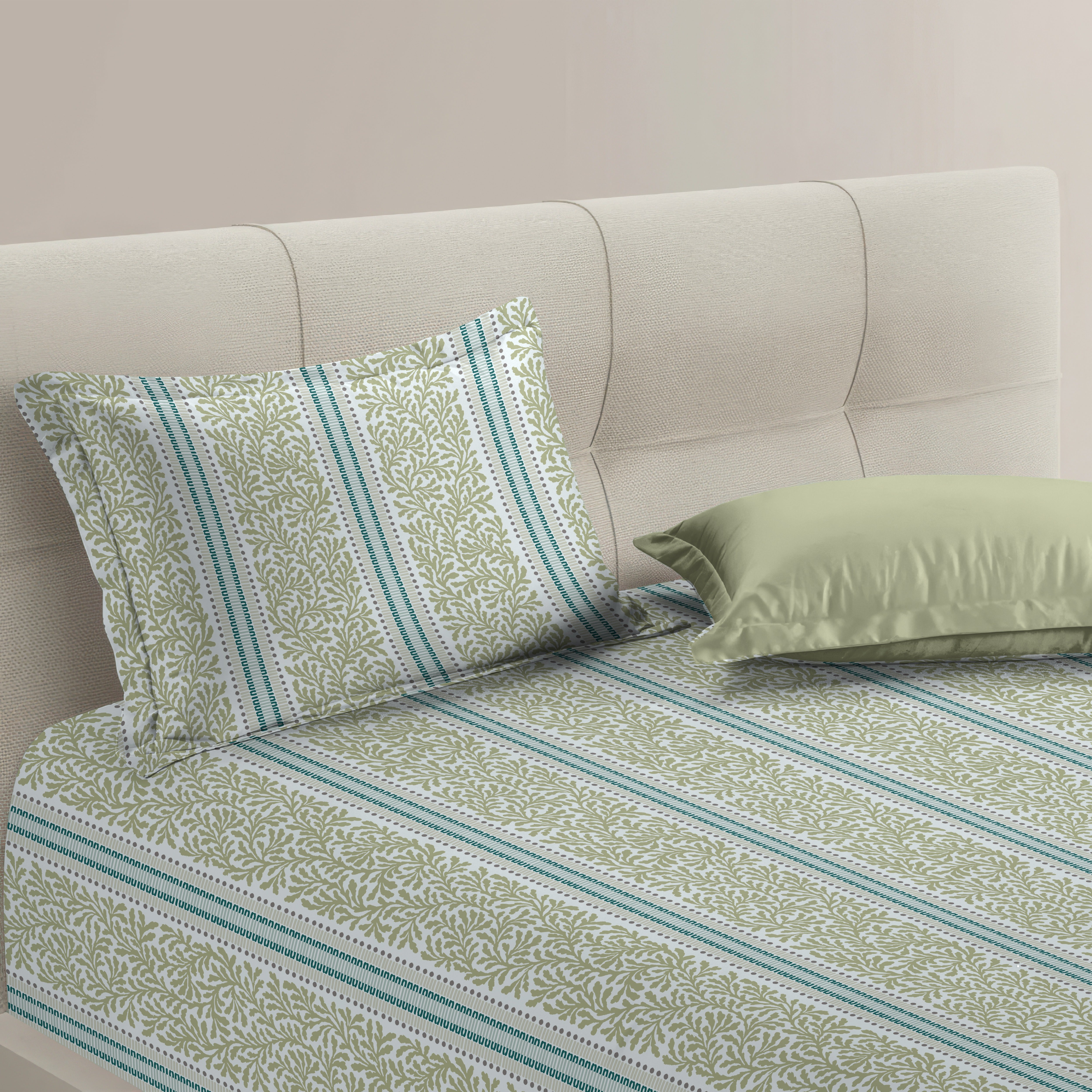 TORONTO LIGHTGREEN COTTON BEDSHEET WITH PILLOWCOVER