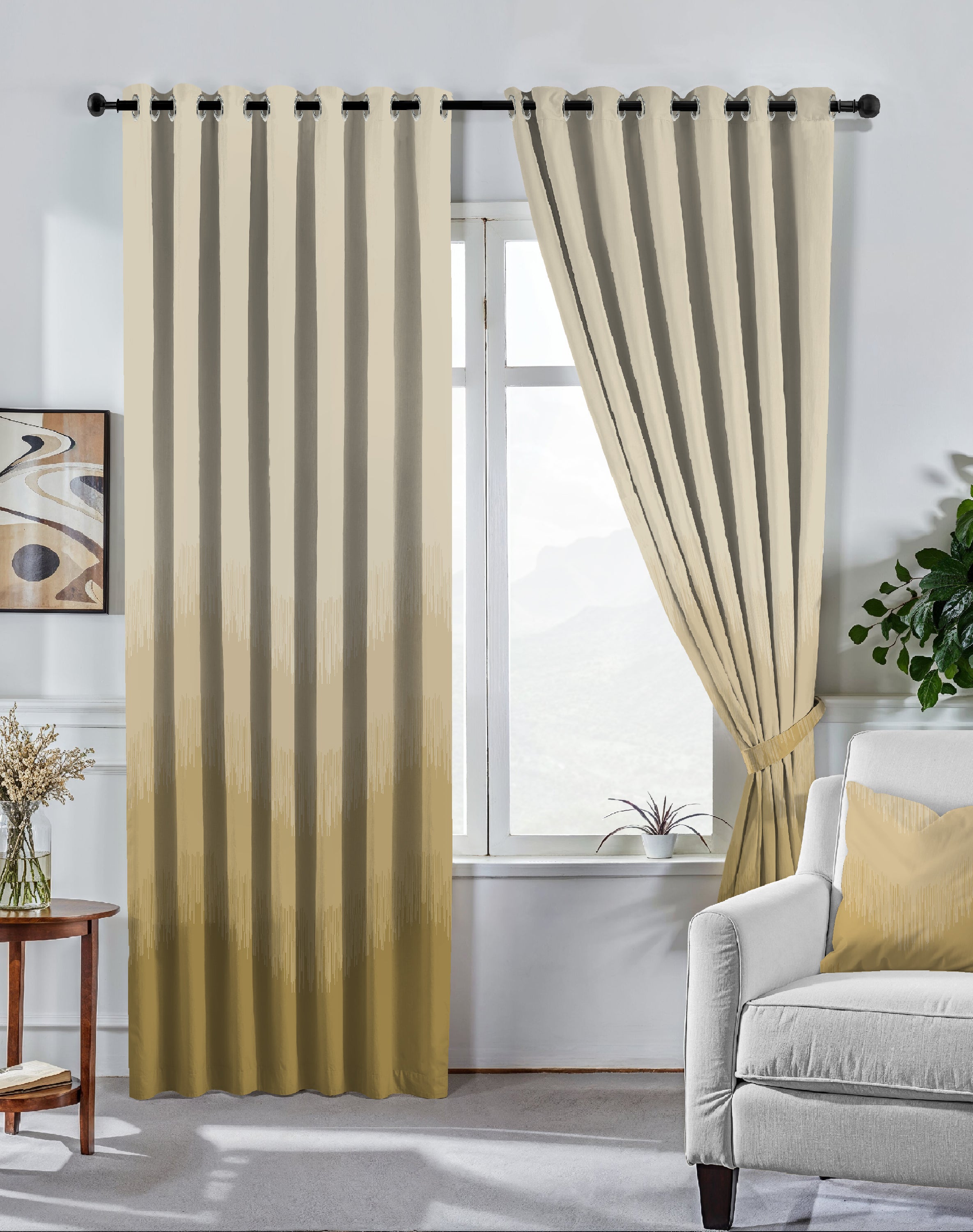 KIVO MUSTARD DIGITAL PRINTED BLACKOUT CURTAINS