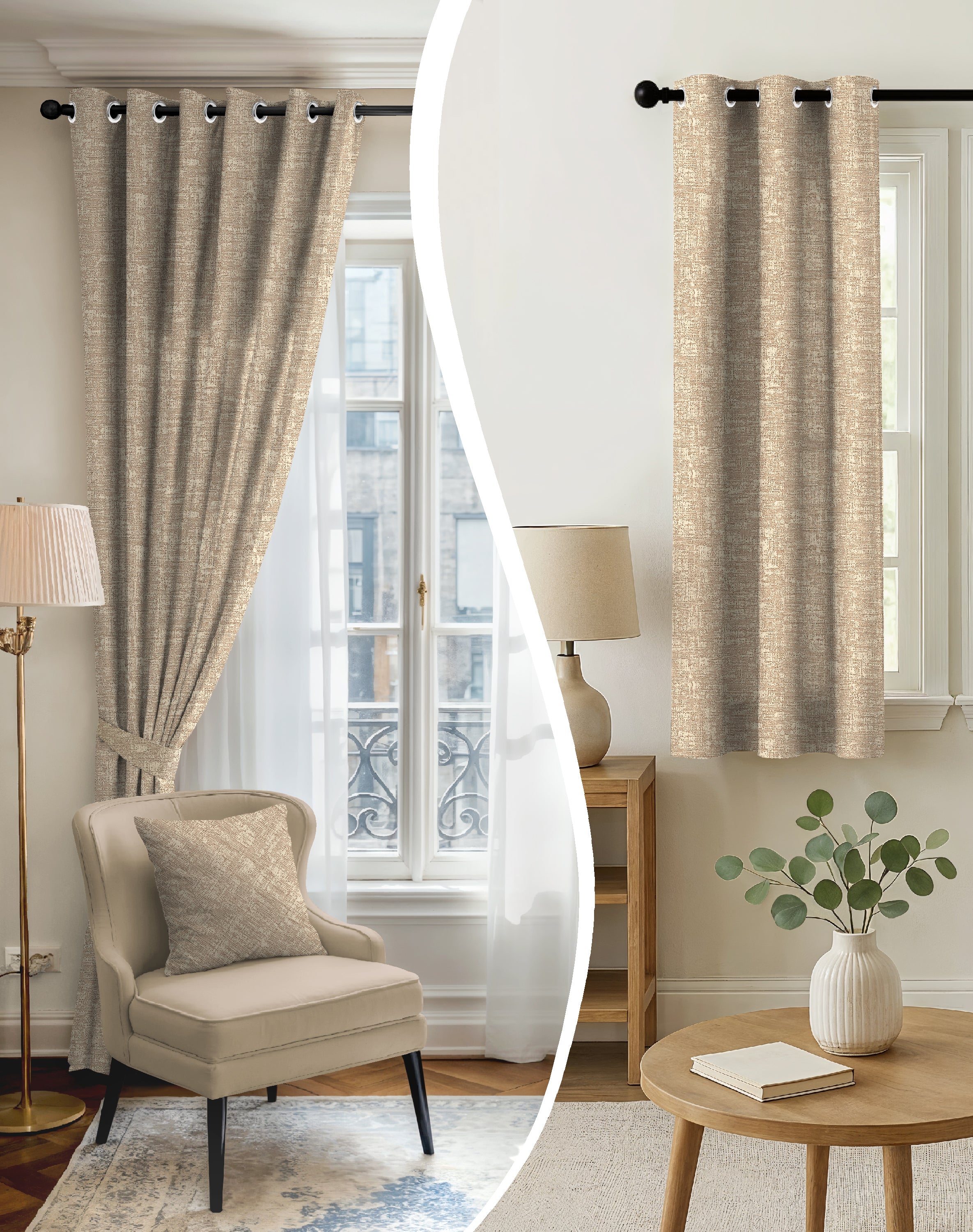 LIVA LIGHT BROWN DIGITAL PRINTED BLACKOUT CURTAINS