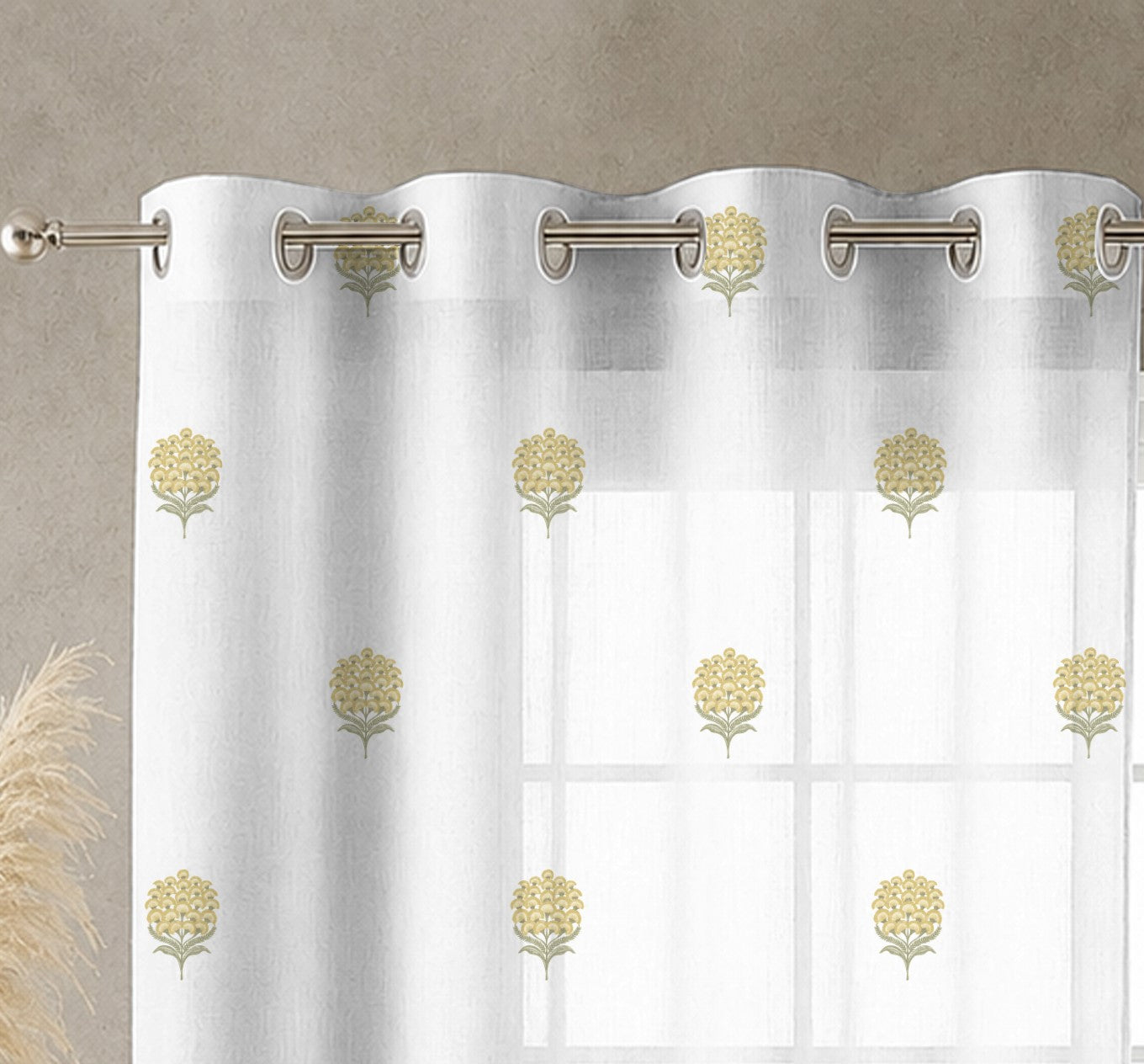 POKHARA MUSTARD LINEN PRINTED SHEER CURTAIN