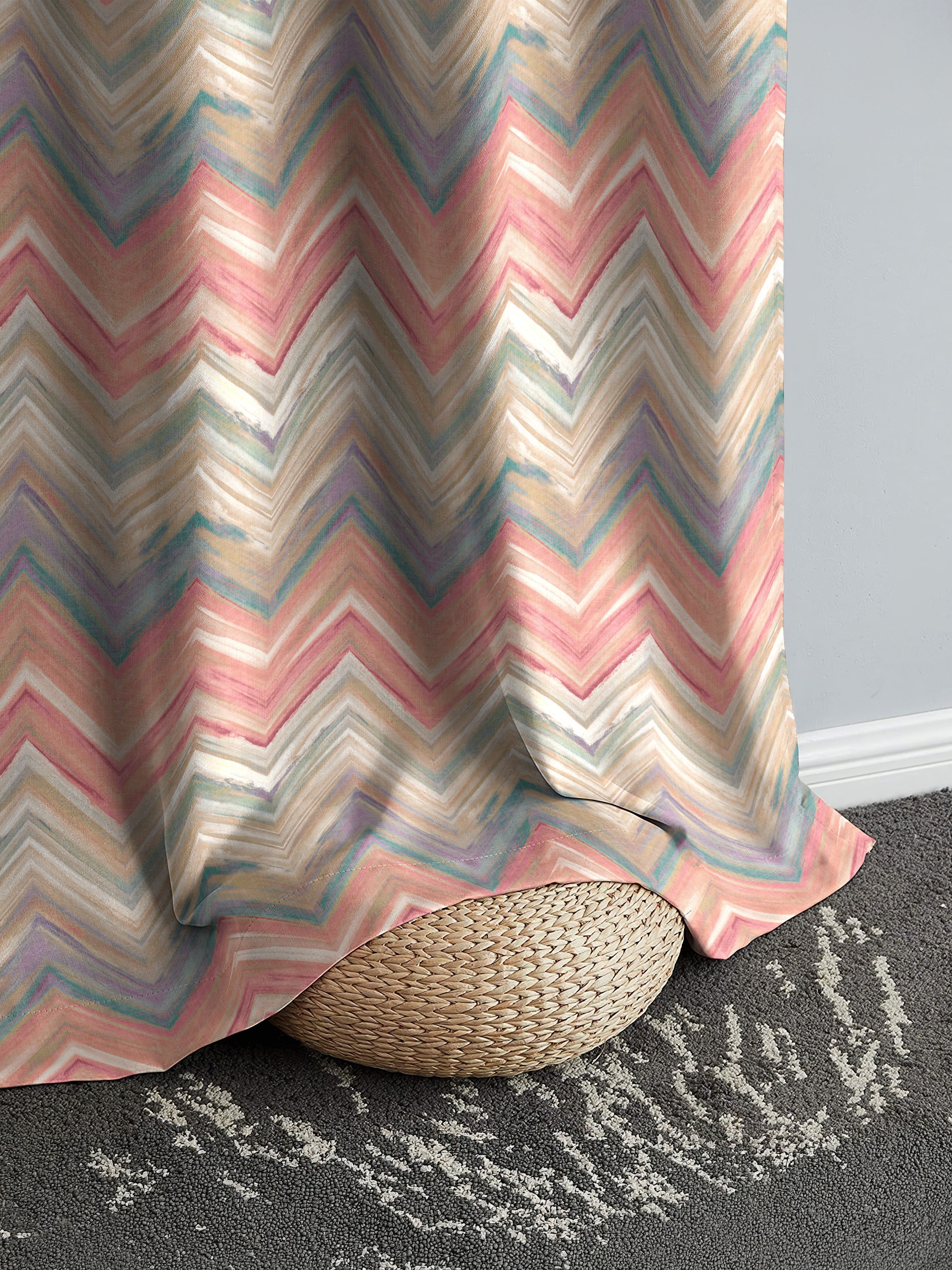 BRINN MATTY PINK PRINTED ROOM DARKENER CURTAIN