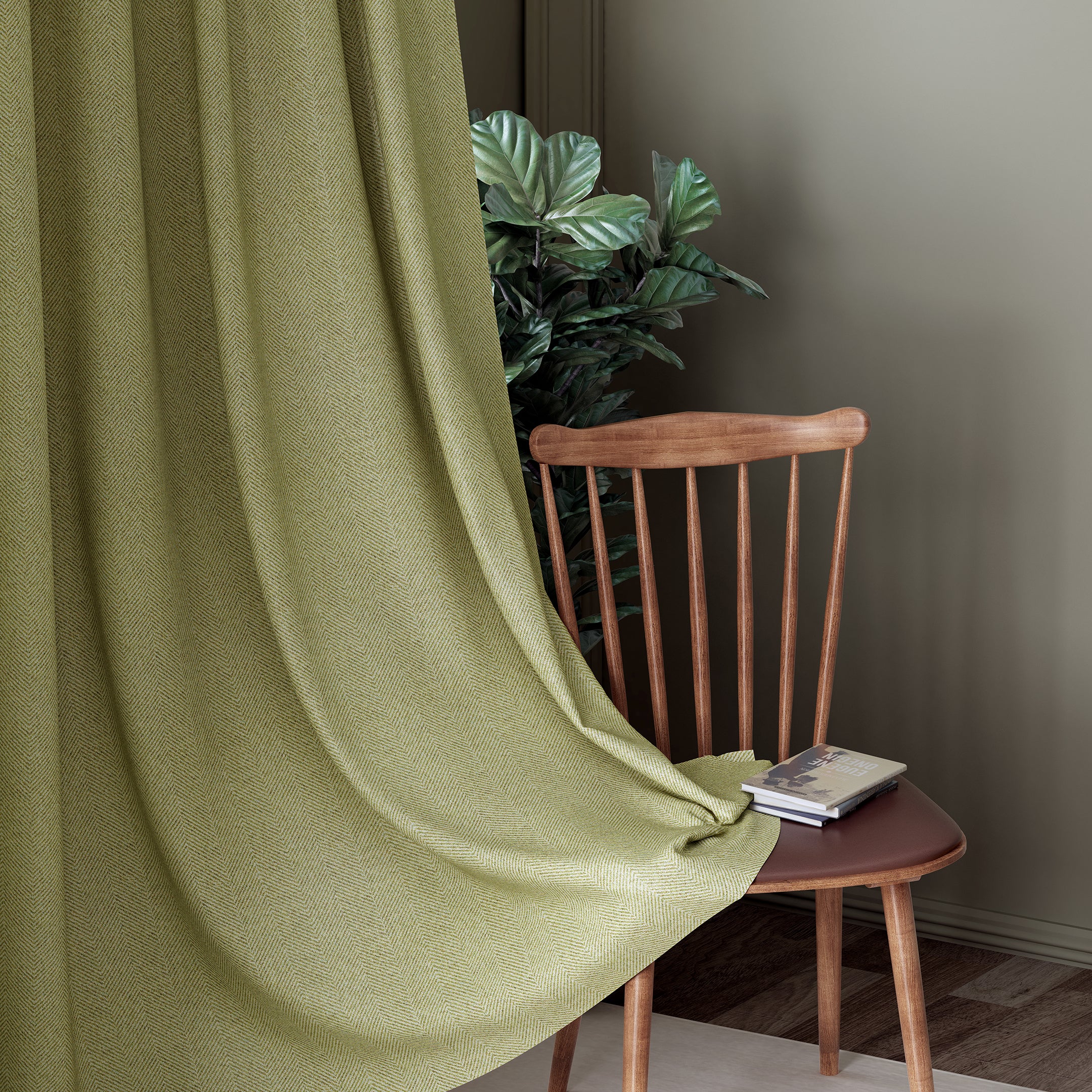 HERRINGBONE L GREEN BLACKOUT CURTAINS