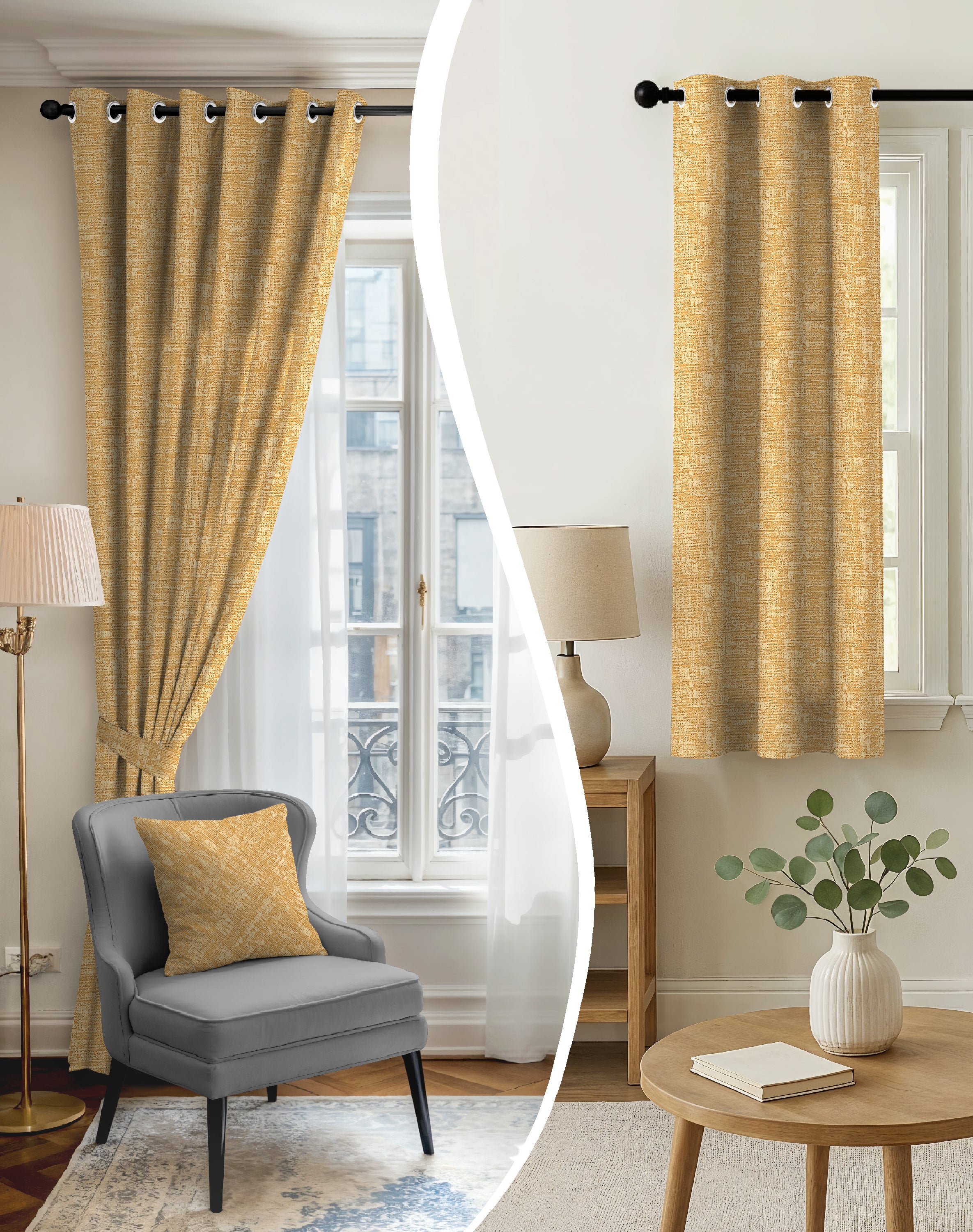 LIVA MUSTARD DIGITAL PRINTED BLACKOUT CURTAINS