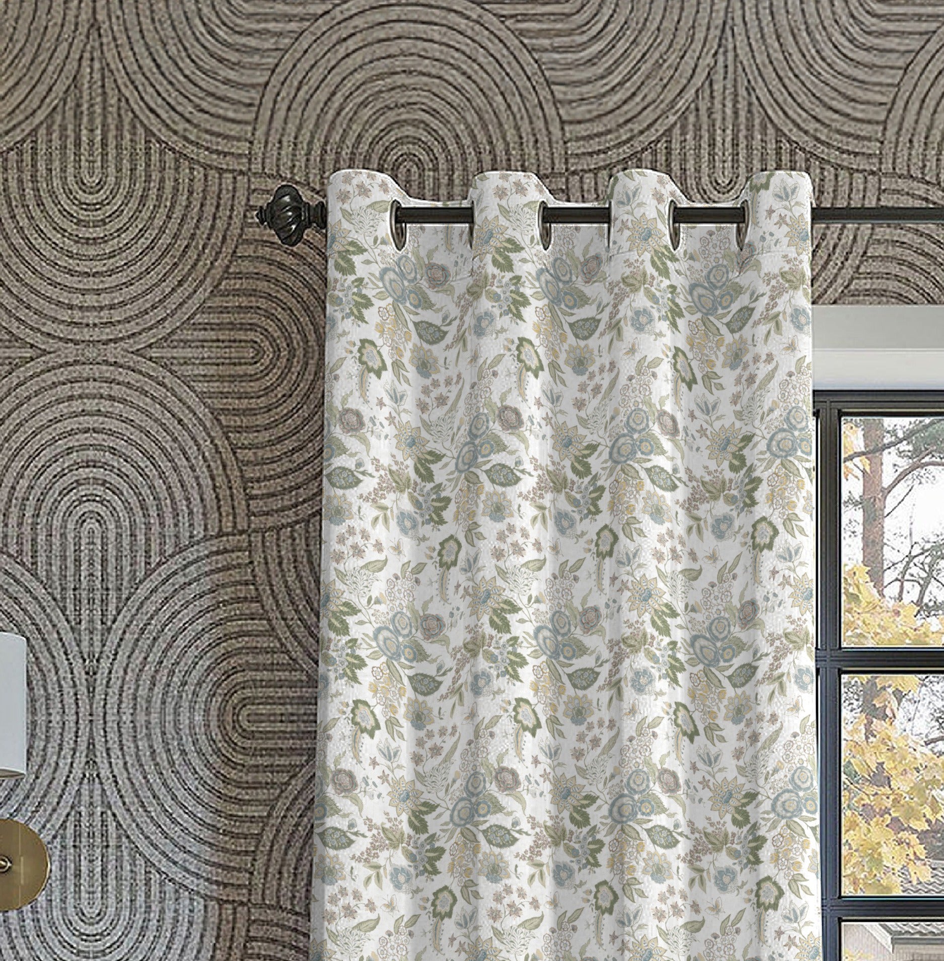 ASPEN MATTY GREY PRINTED ROOM DARKENER CURTAIN