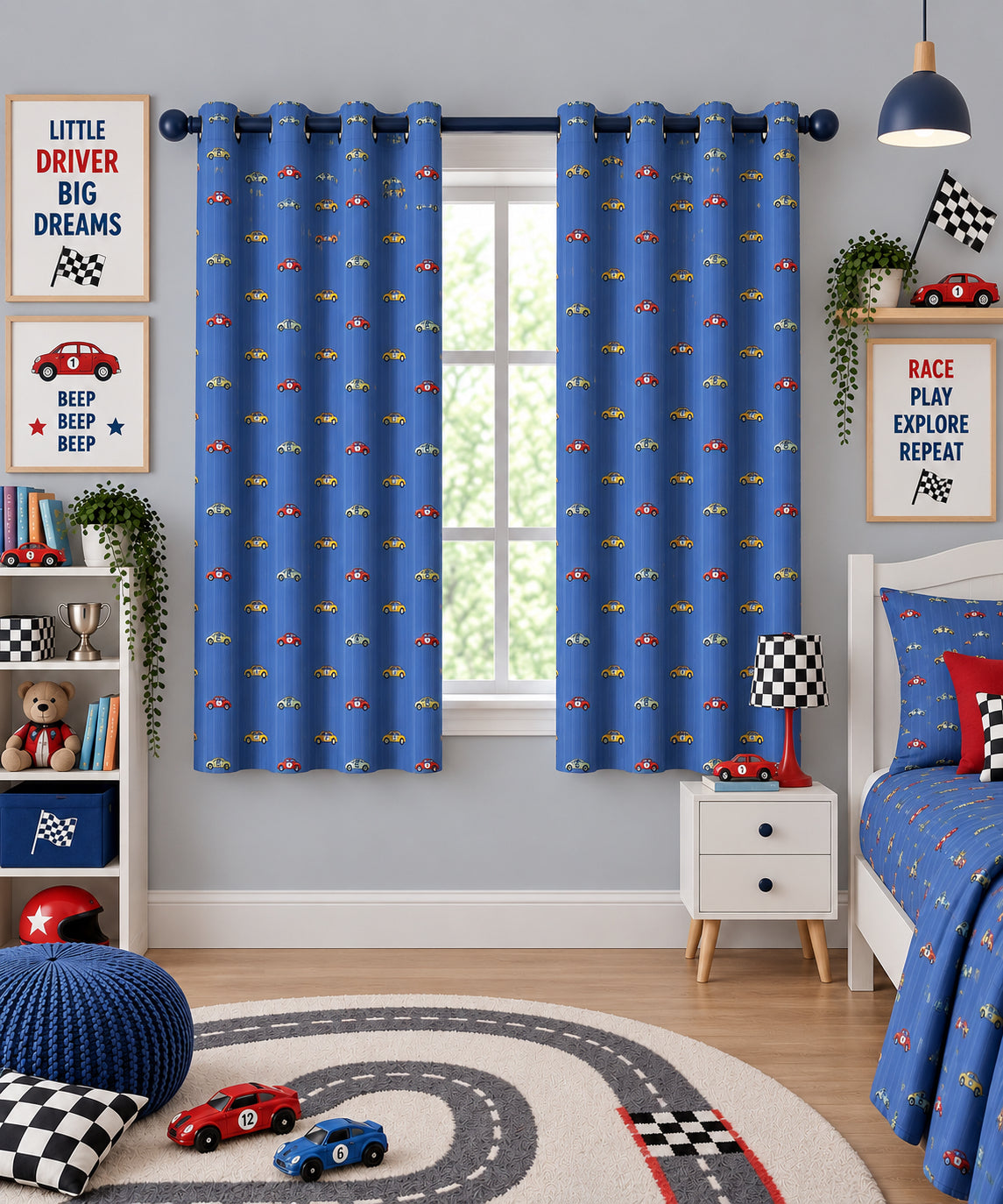 Racing Cars Printed Curtain