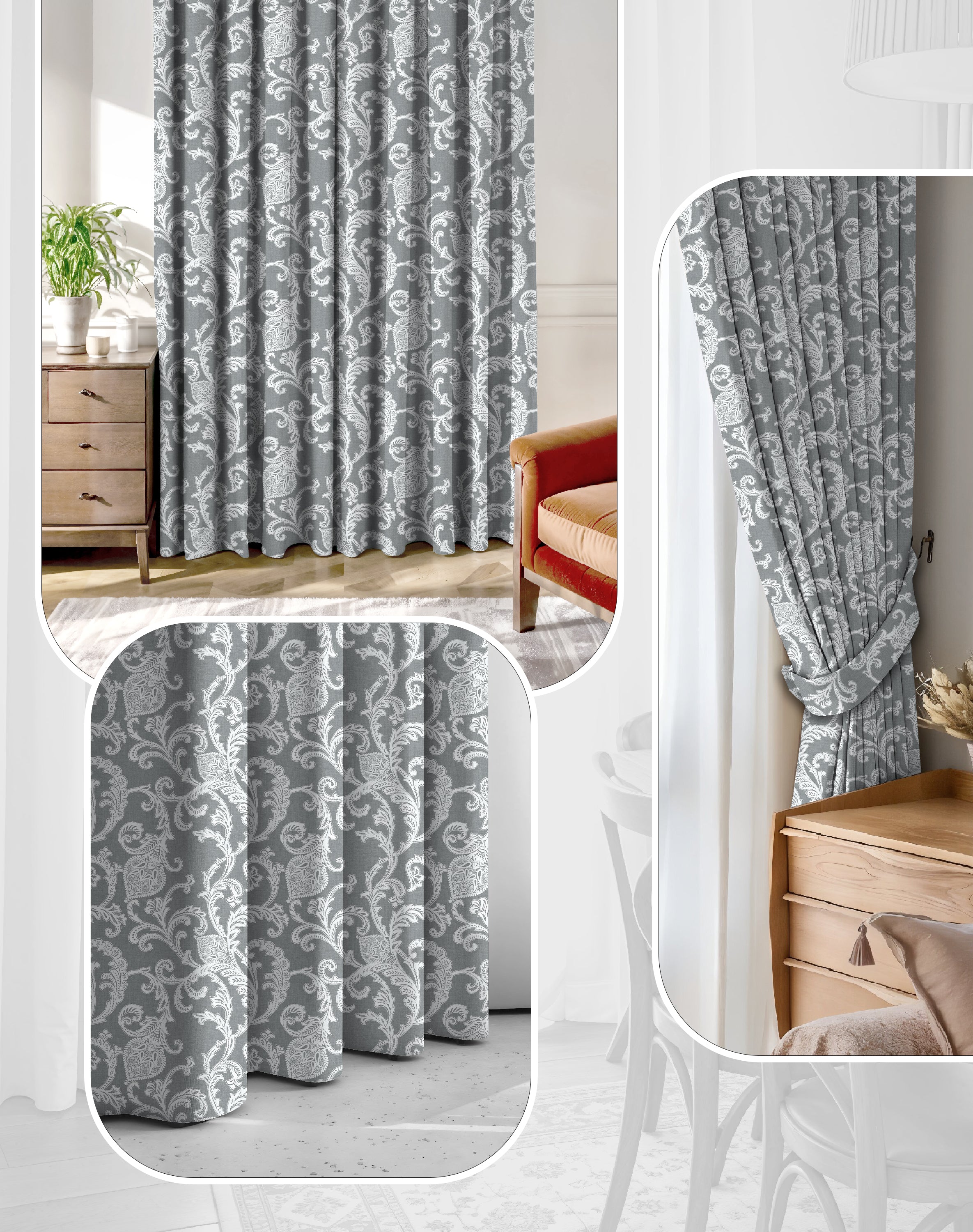 KELVIN GREY DIGITAL PRINTED BLACKOUT CURTAINS