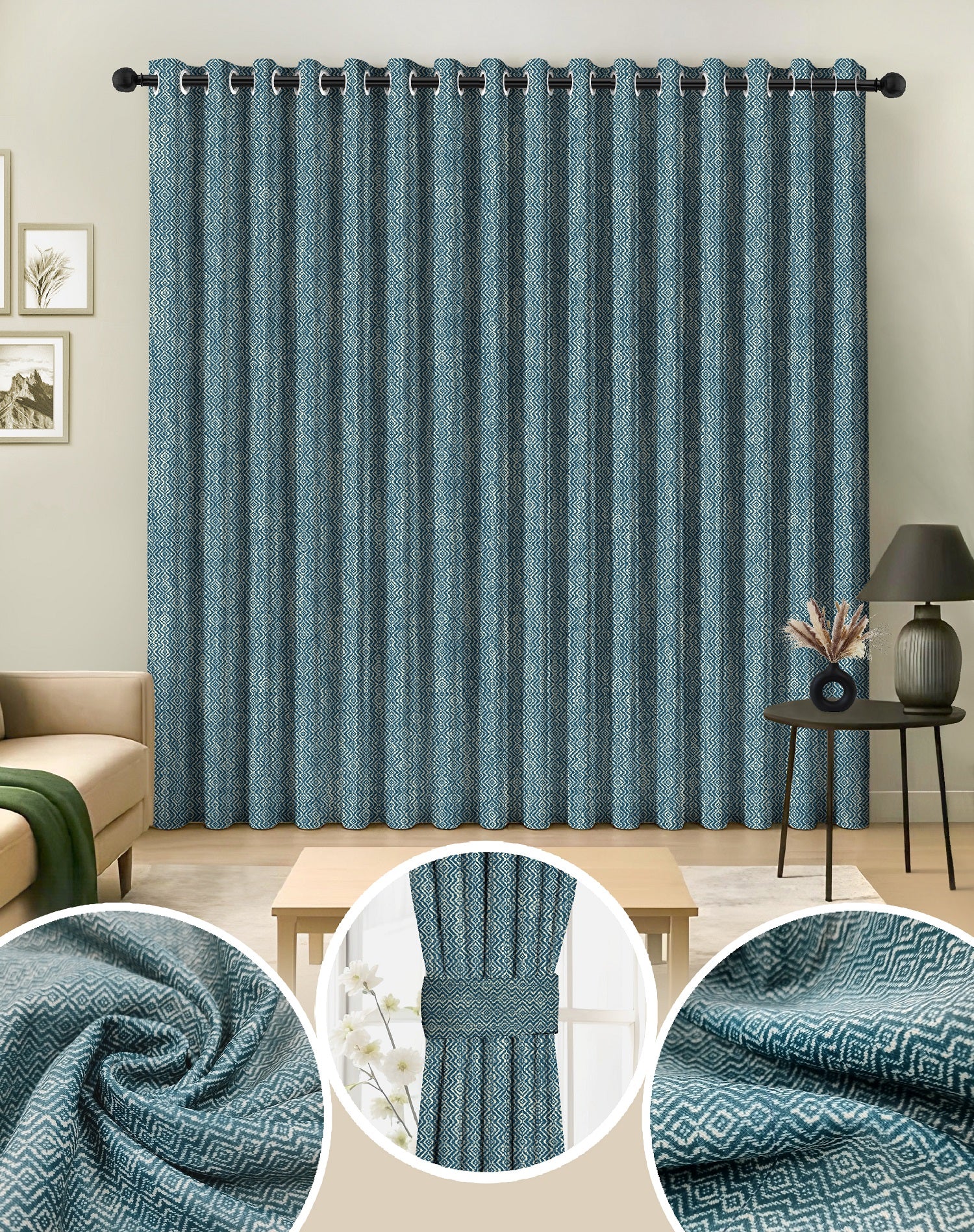 KOVO TEAL DIGITAL PRINTED BLACKOUT CURTAINS