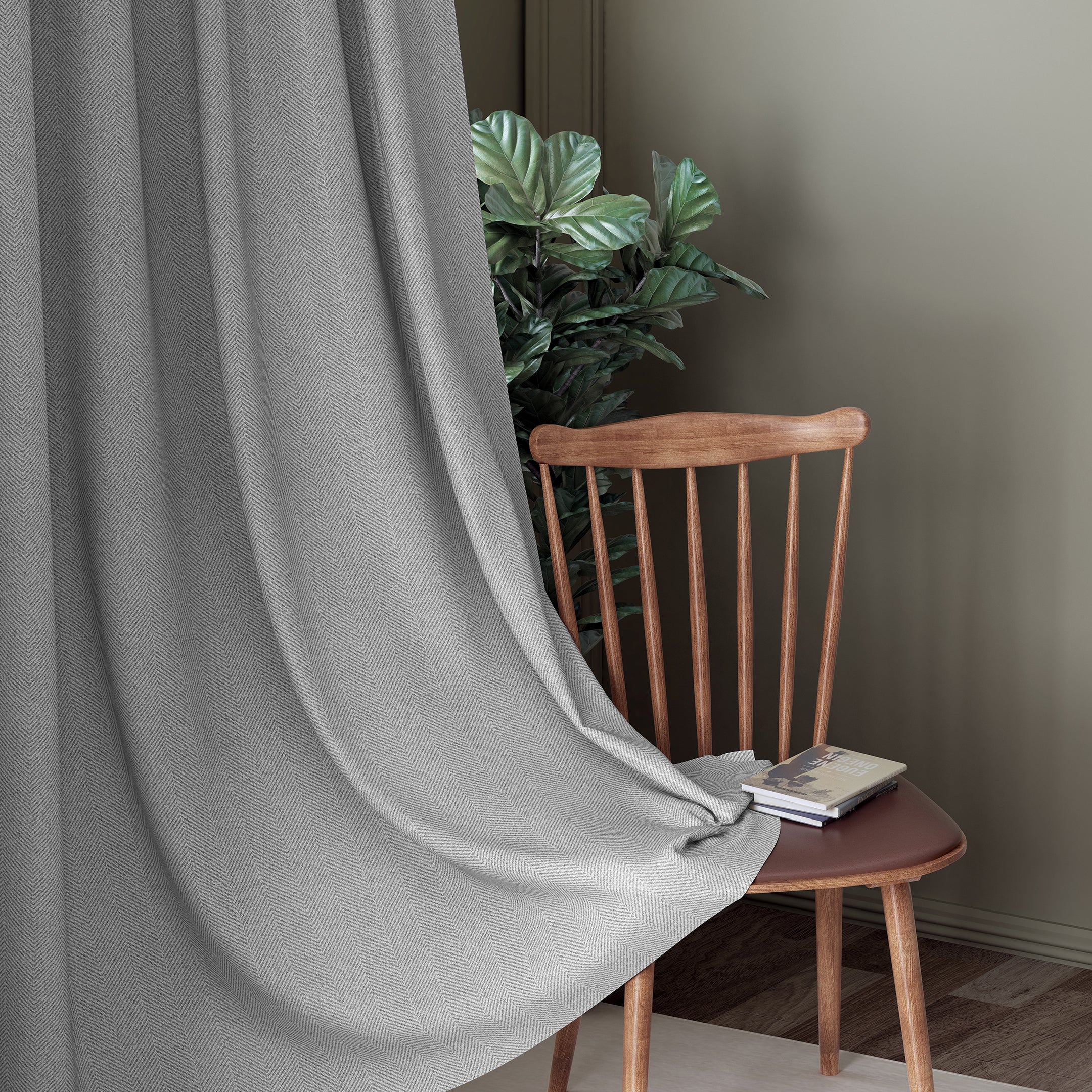 HERRINGBONE GREY BLACKOUT CURTAINS