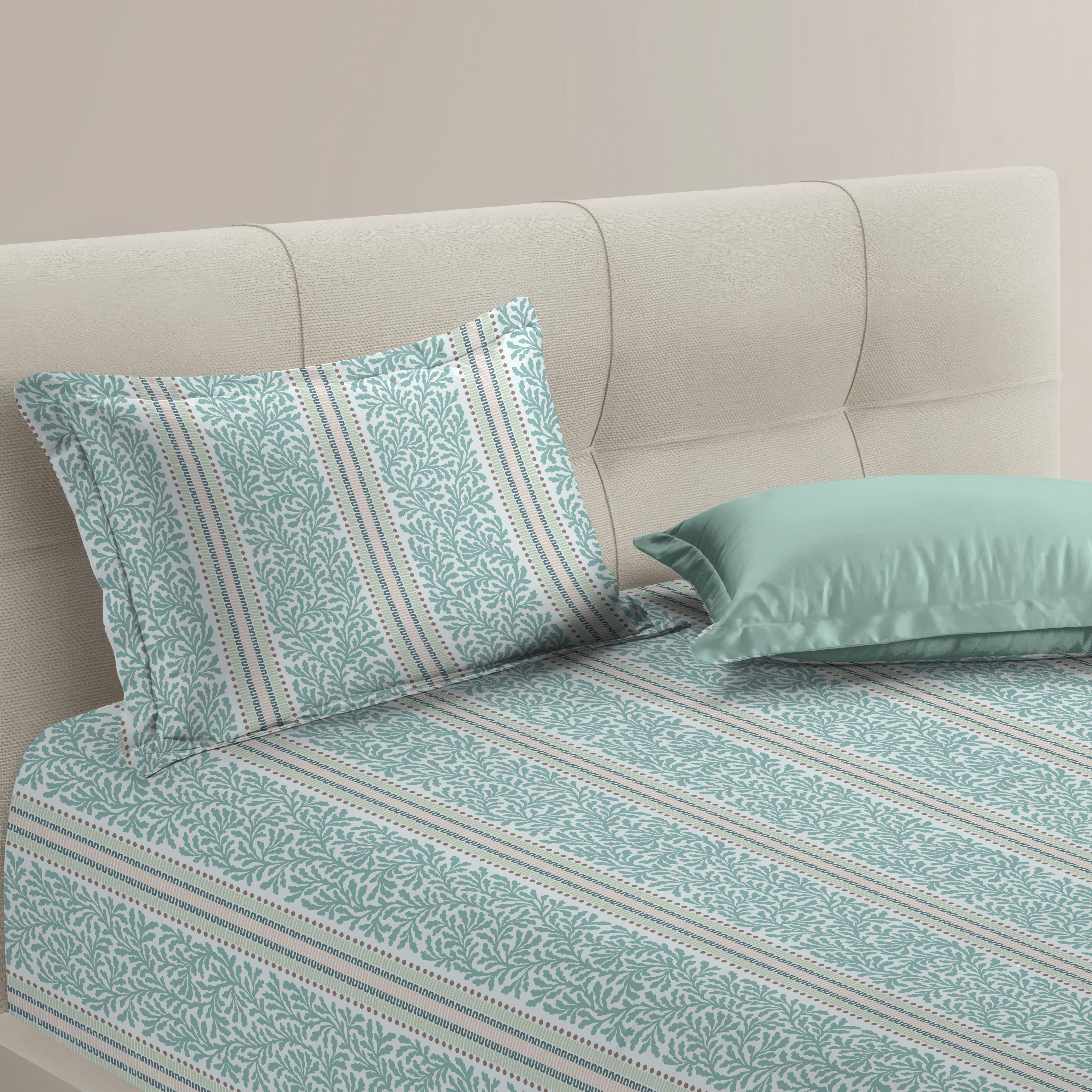 TORONTO TEAL COTTON BEDSHEET WITH PILLOWCOVER