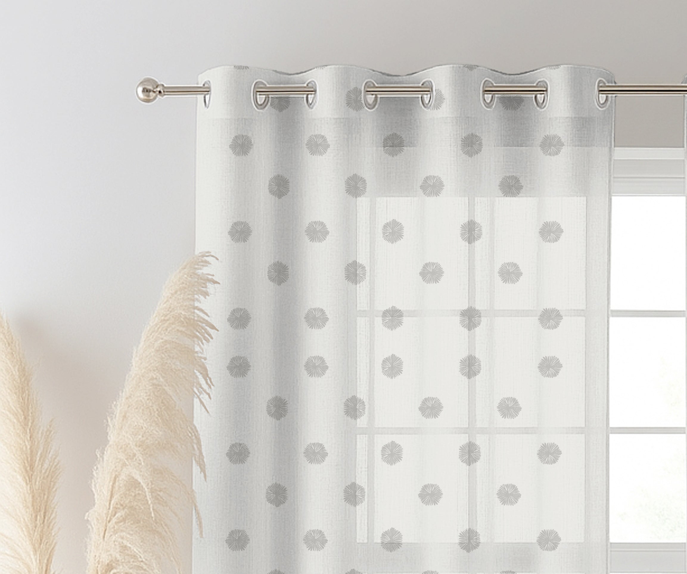 FLOWER COFFEE LINEN PRINTED SHEER CURTAIN