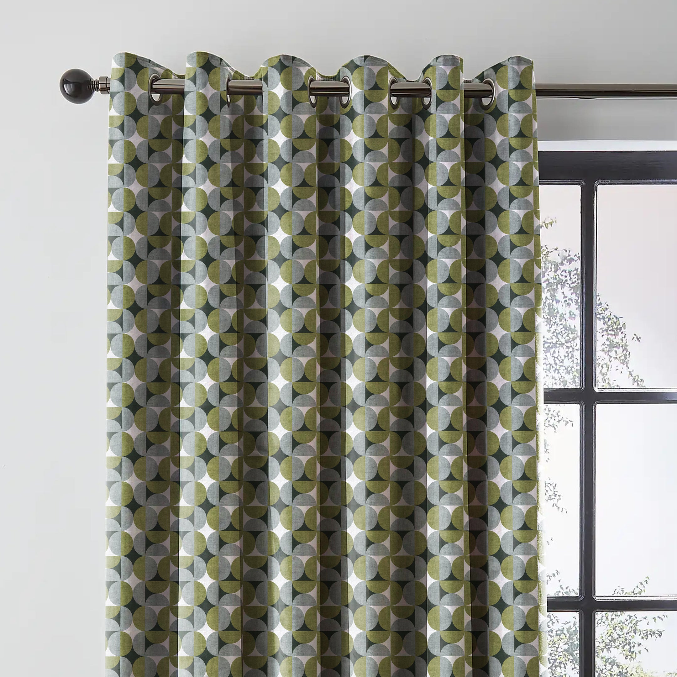 ILLUSION CIRCLE BLACKOUT CURTAIN OLIVE/GREY