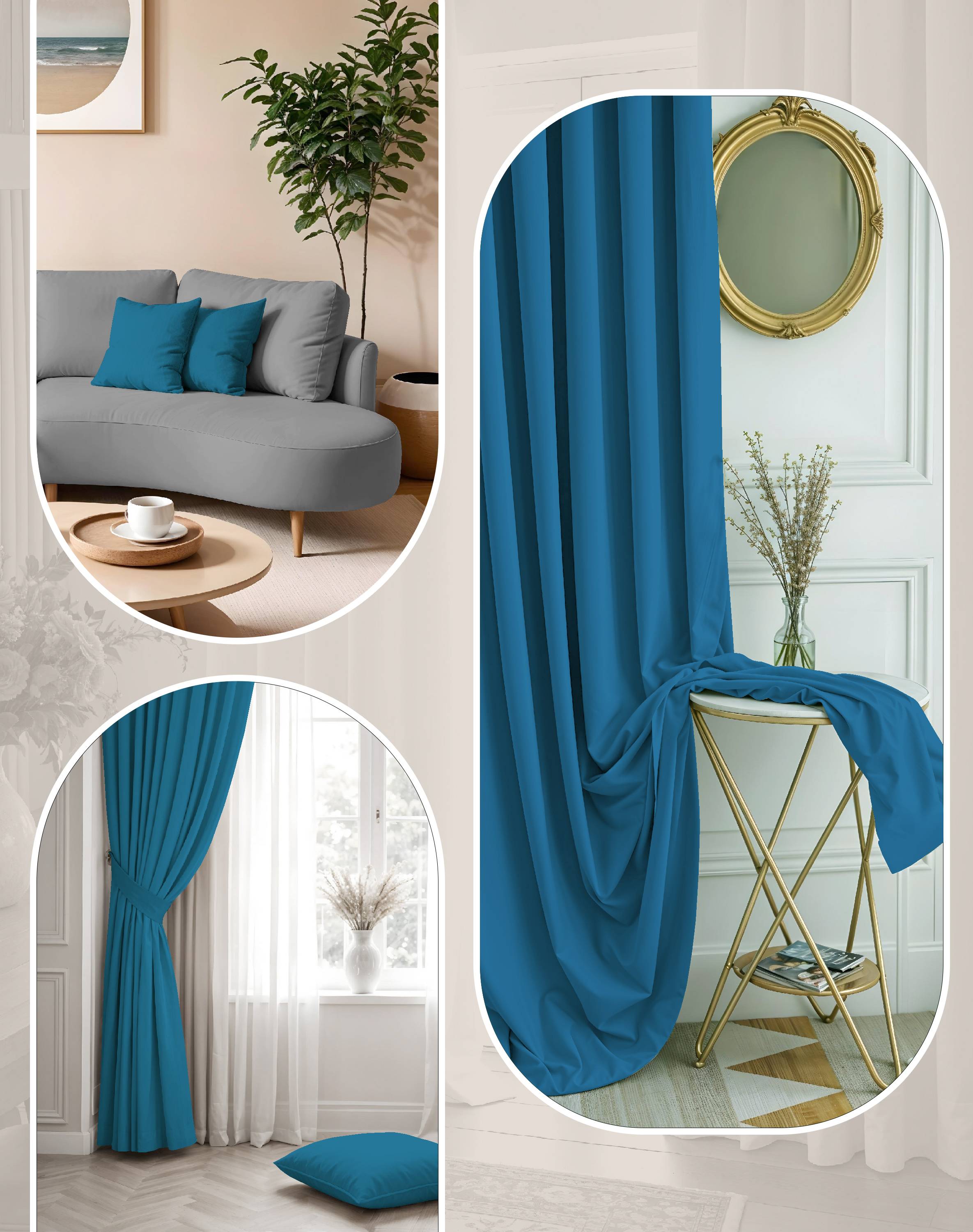 SUNBLOCK PLUS TEAL PRINTED CURTAIN