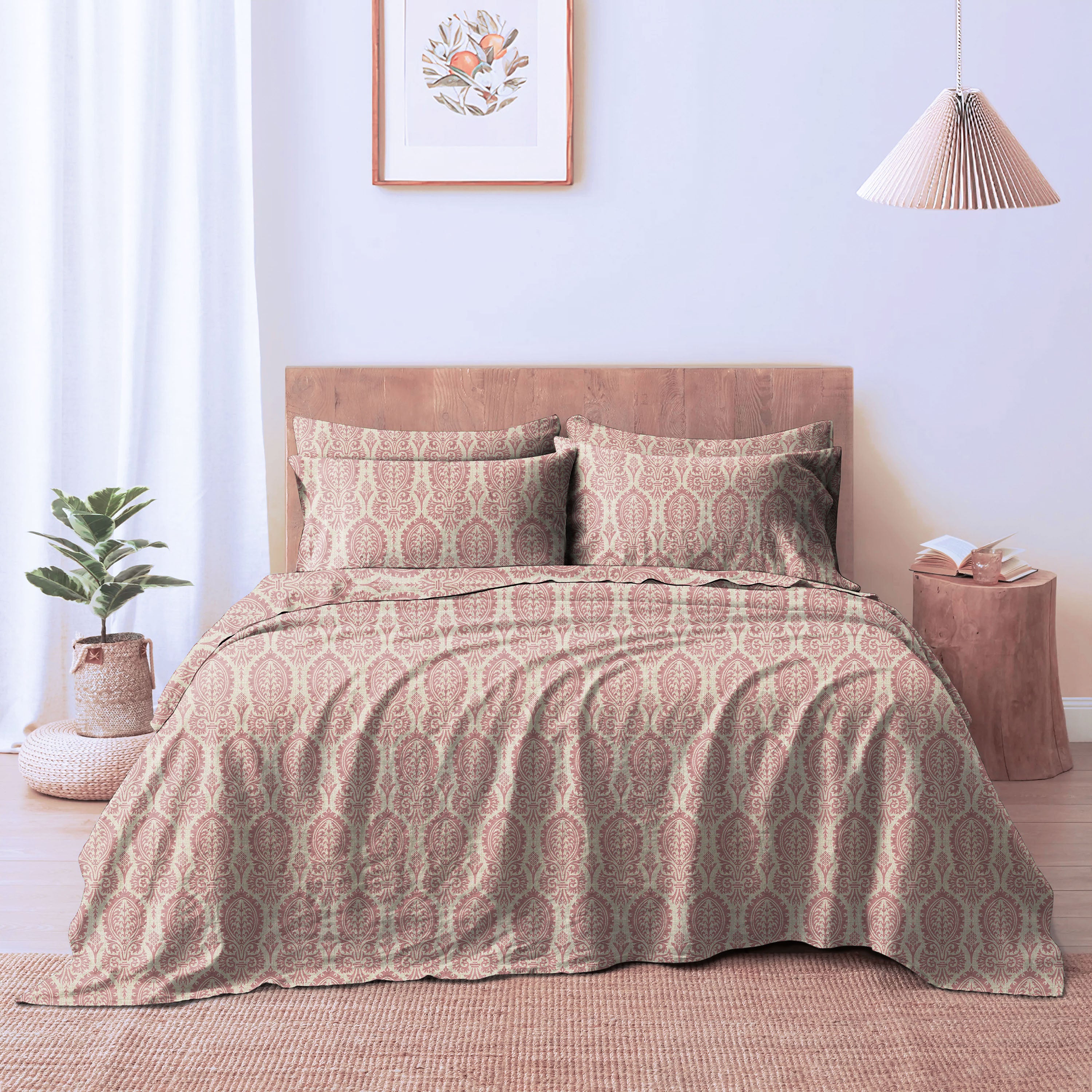 Manchester  Baby Pink Bedcover for Double Bed with 2 Pillow Covers King Size (104" X 90")