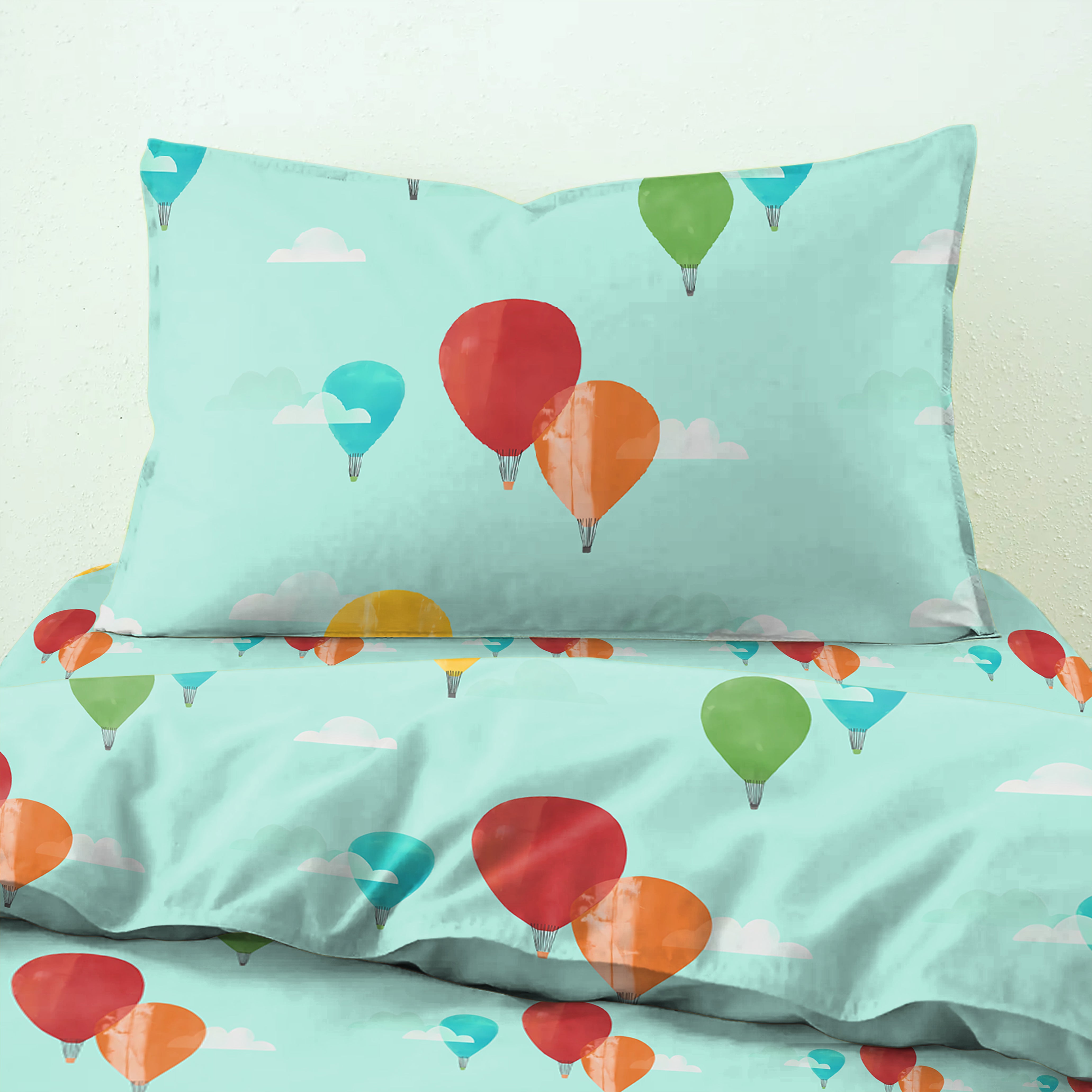 Bedcover Ballon Sky Blue for Single Bed with Pillow Covers  King Size (60" X 90")