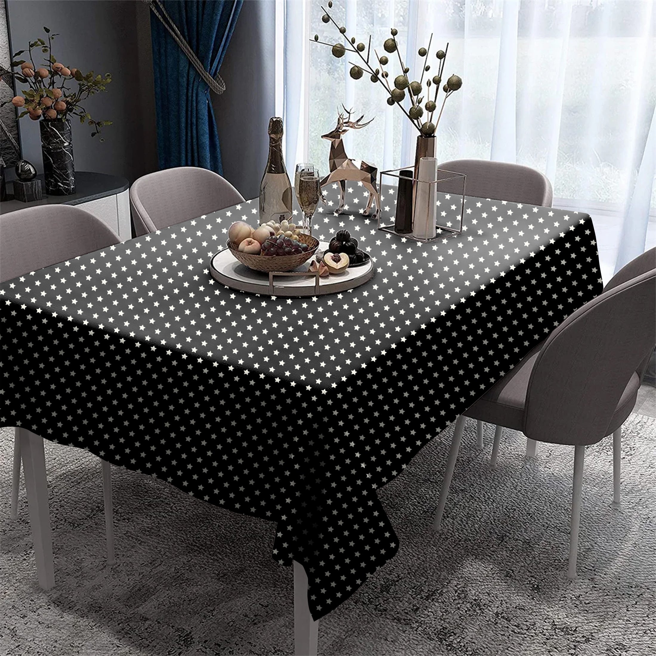 SPRING GALLERY STAR Black 6 Seater Table Cloth