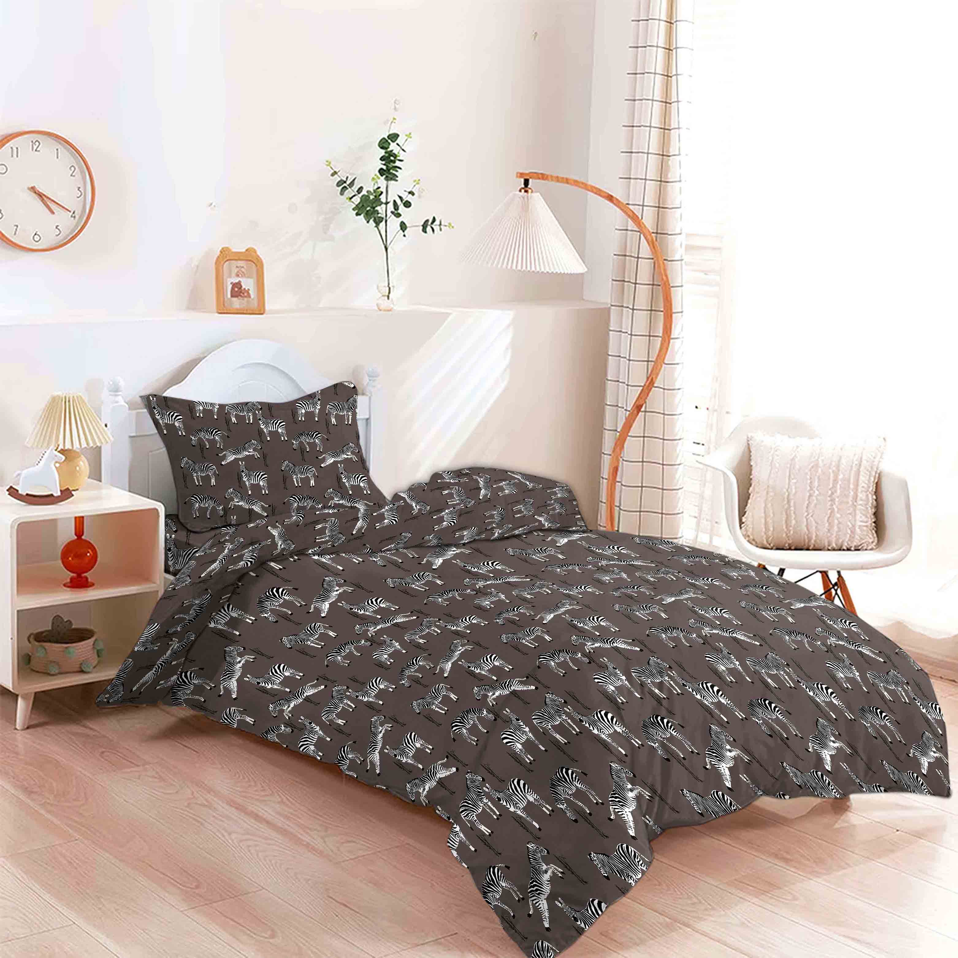 Zebra Black Cow Bedcover for Single Bed with Pillow Covers King Size (60" X 90")