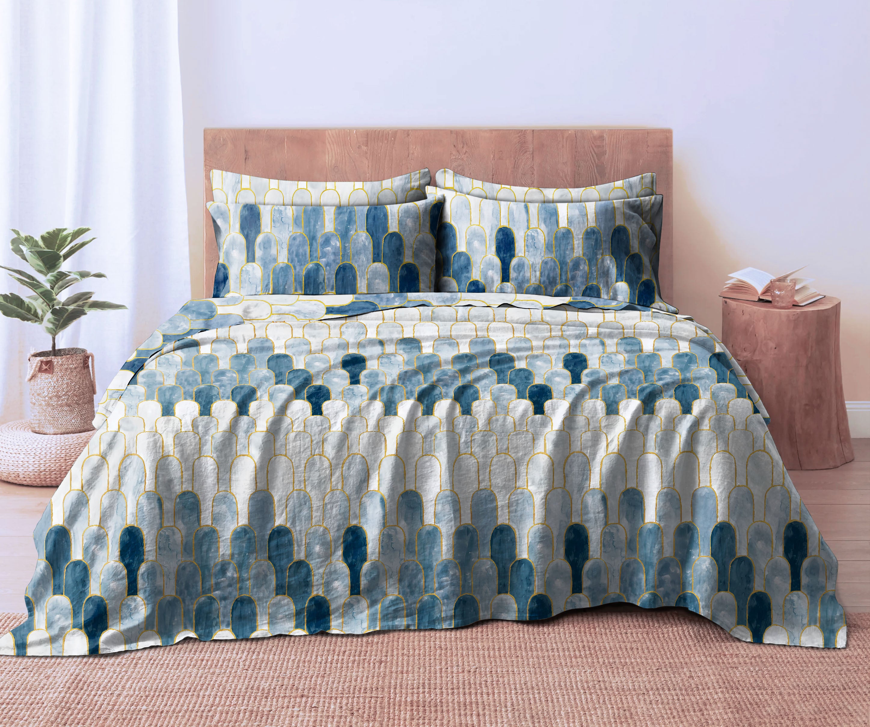 NICOBAR BLUE BEDSHEET FOR DOUBLE BED WITH 2 PILLOWCOVERS KING SIZE (104" X 90")