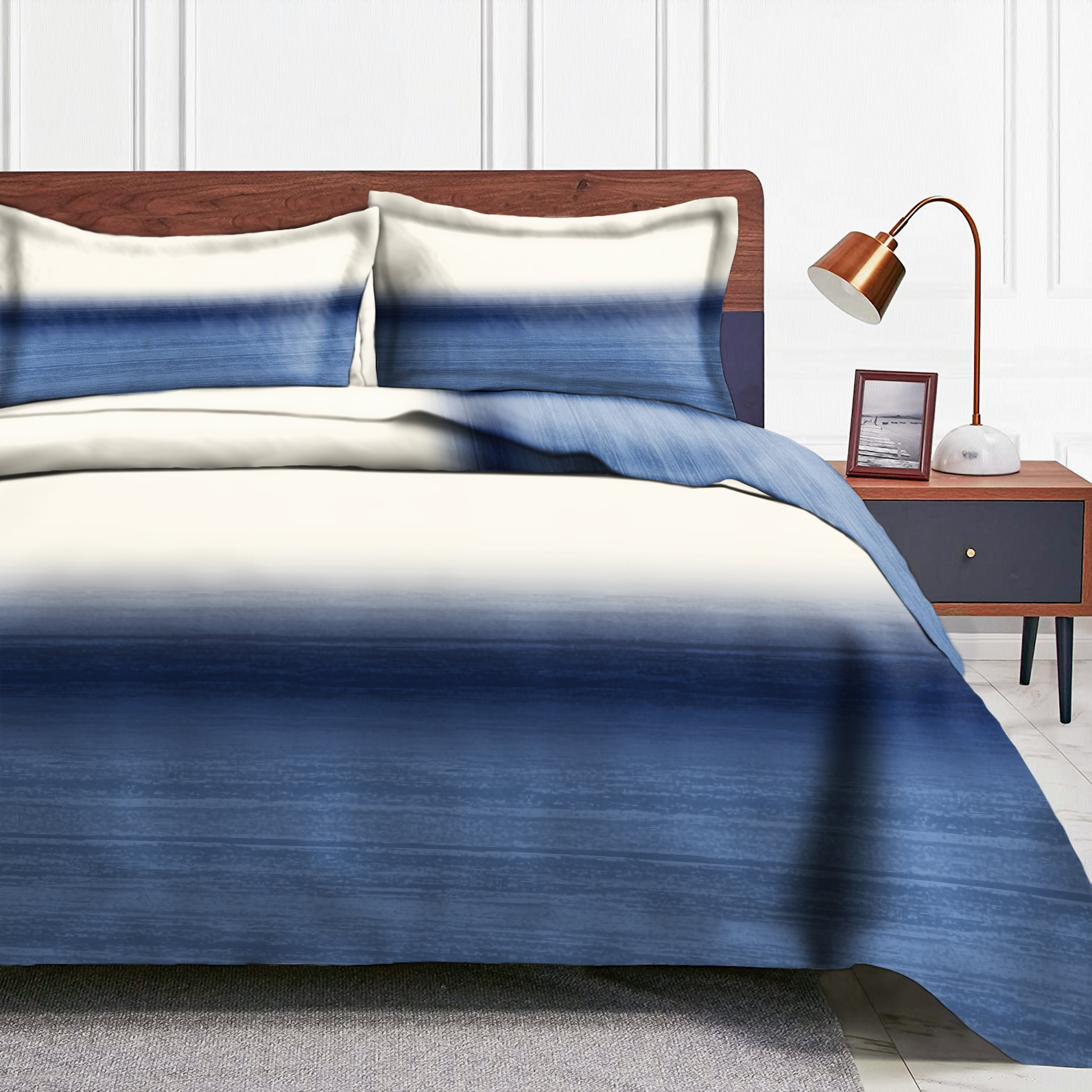 Romano Blue Bedcover for Double Bed with 2 PillowCovers King Size (104" X 90")