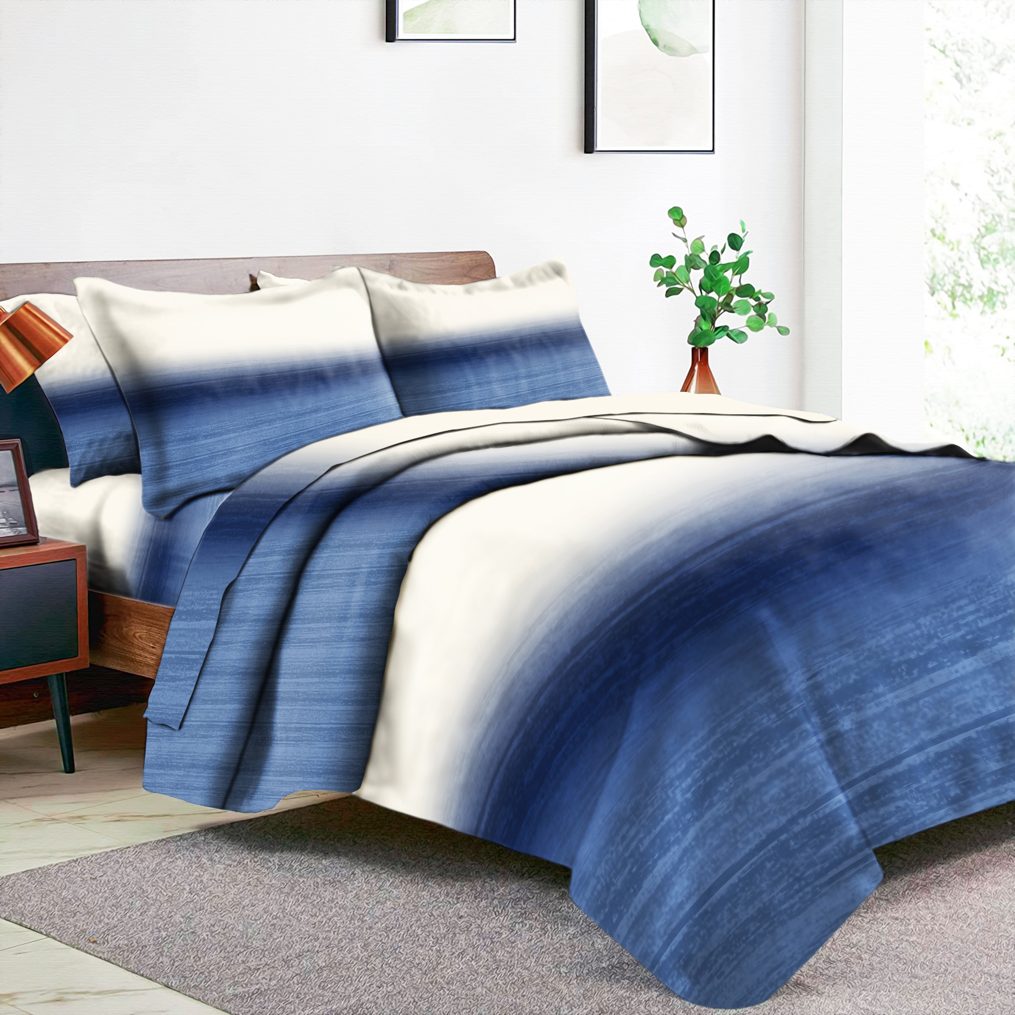 Romano Blue Bedcover for Double Bed with 2 PillowCovers King Size (104" X 90")