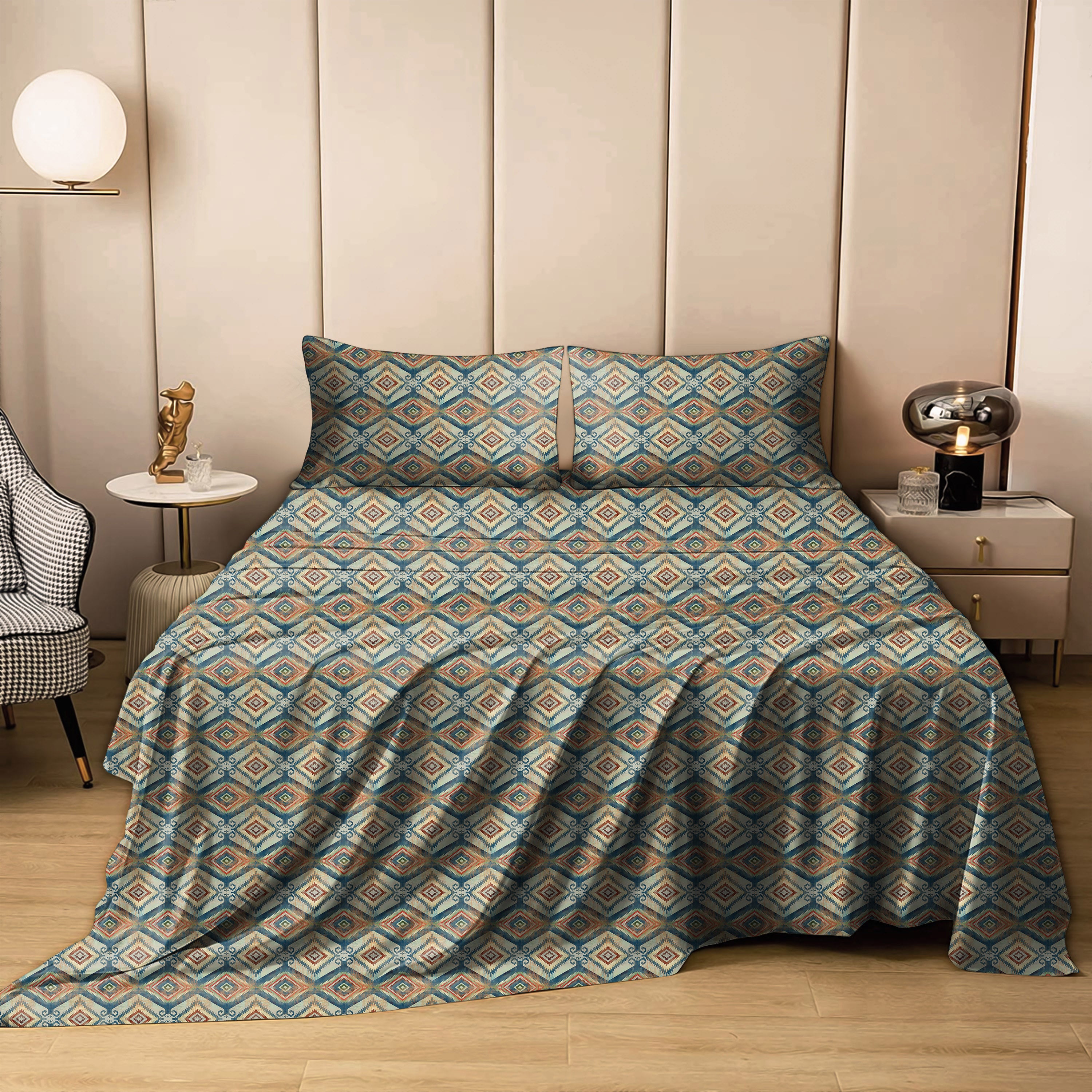 Madrid Blue Bedcover for Double Bed with 2 PillowCovers King Size (104" X 90") Bedspread