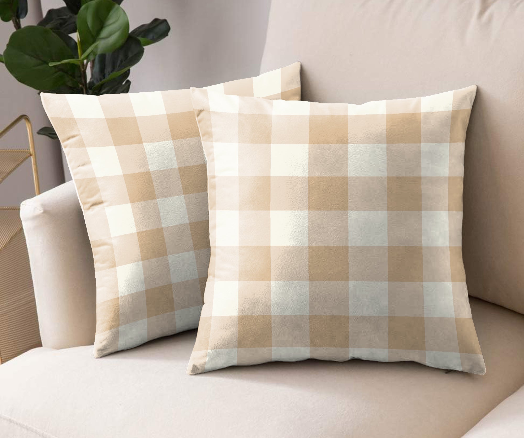 SPRING GALLERY BIG CHECK BRANDY DIGITAL PRINTED CUSHION COVER (Pack of 2)