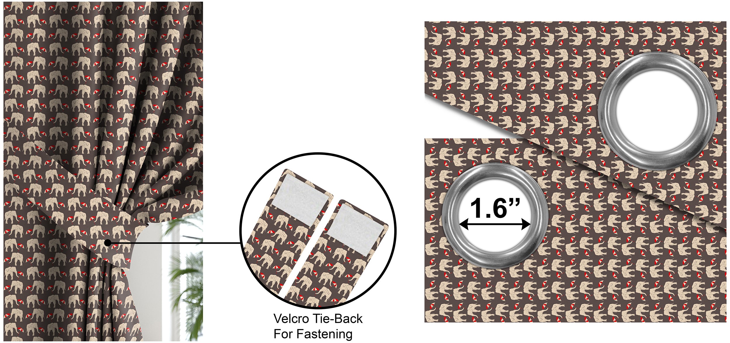 Elephant Brown Blackout Curtains