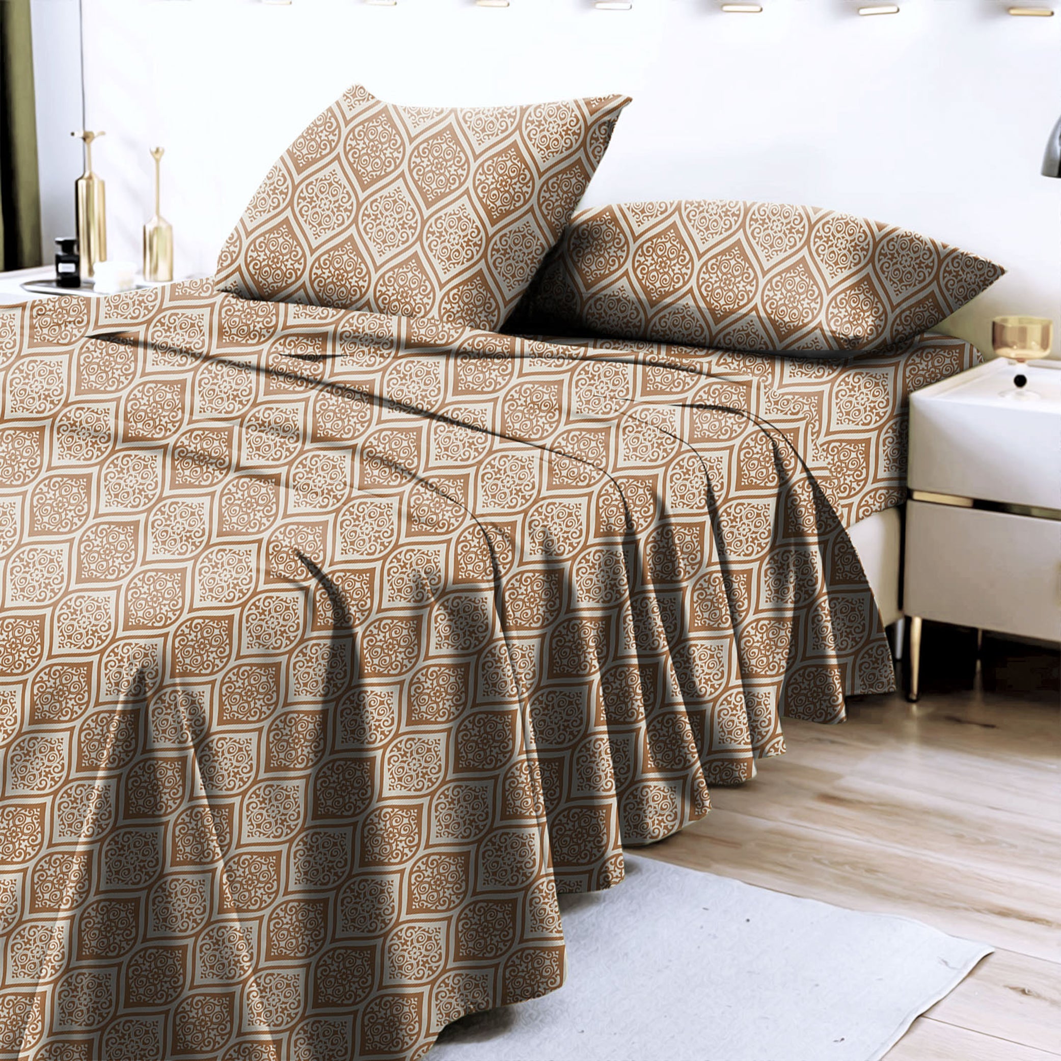 Manhattan Brownish Bedcover for Double Bed with 2 Pillow Covers King Size (104" X 90")