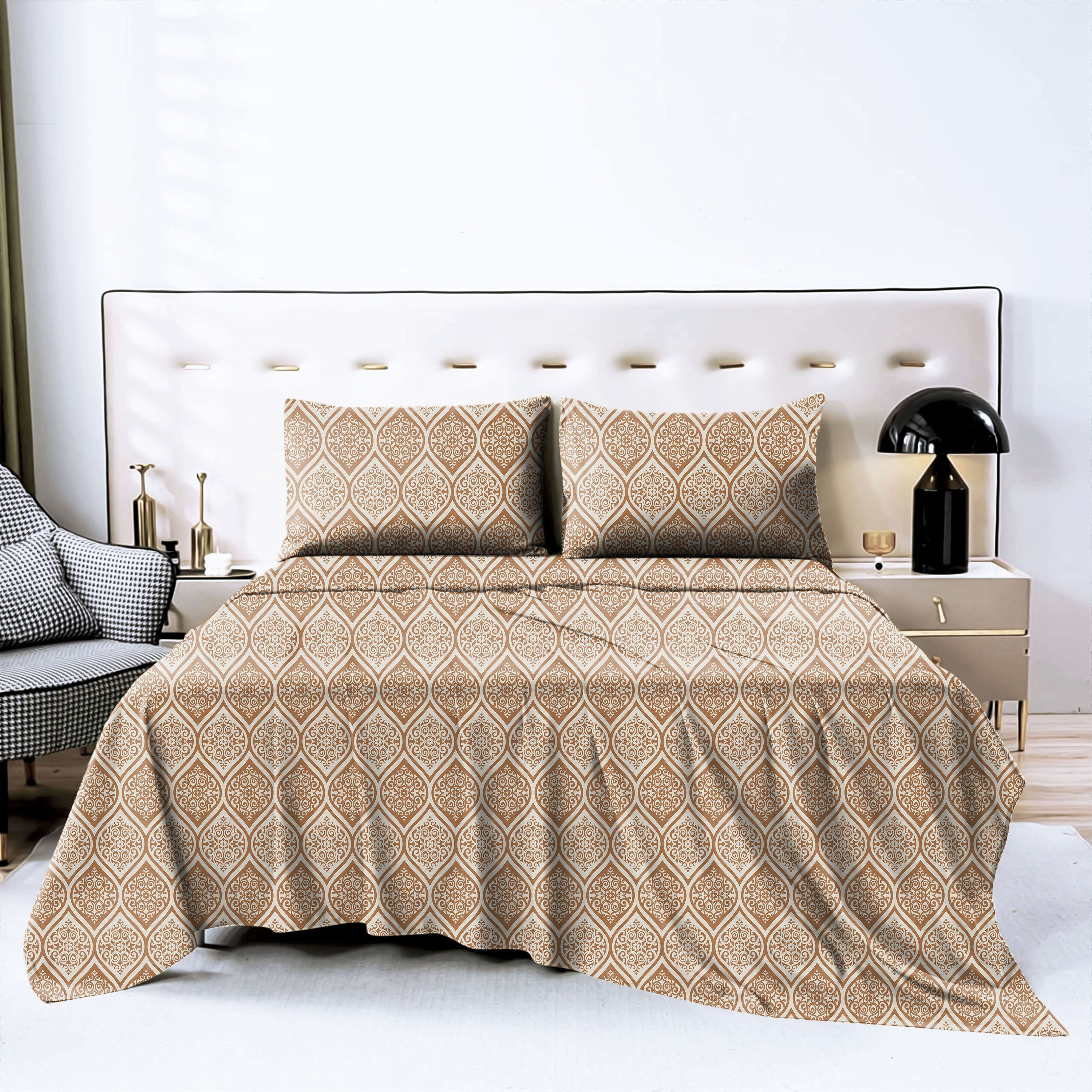 Manhattan Brownish Bedcover for Double Bed with 2 Pillow Covers King Size (104" X 90")