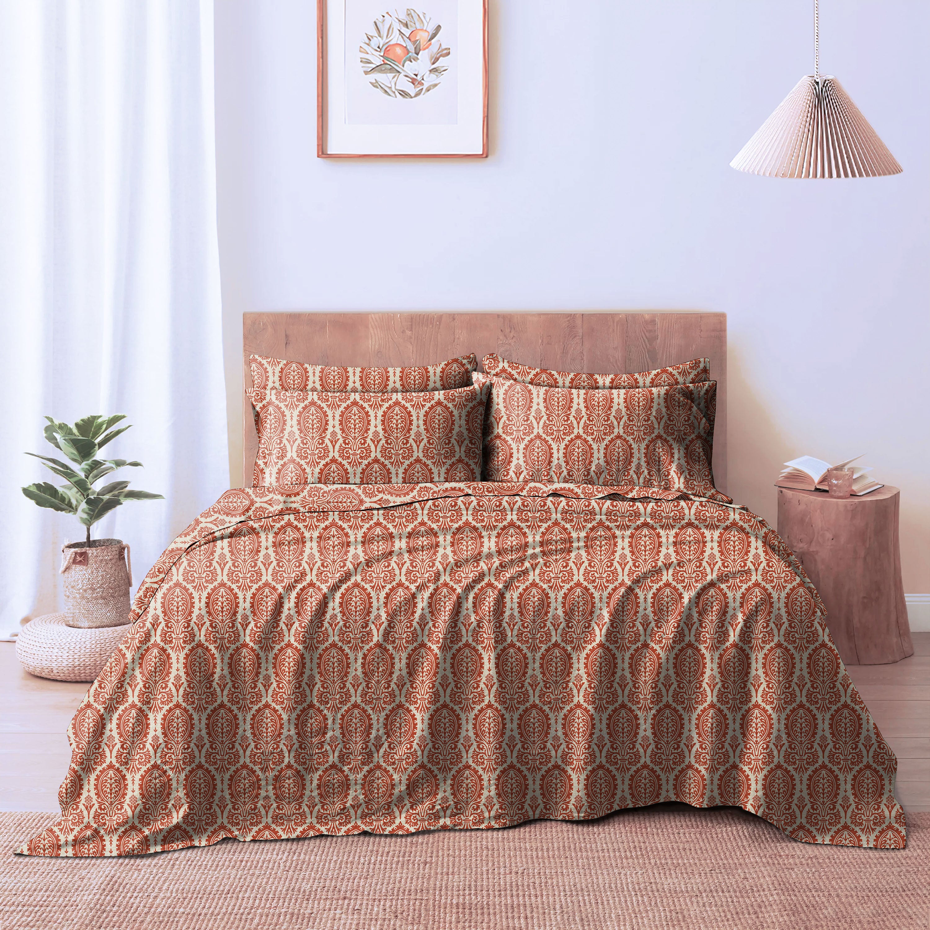 Manchester  Brownish Red Bedcover for Double Bed with 2 Pillow Covers King Size (104" X 90")