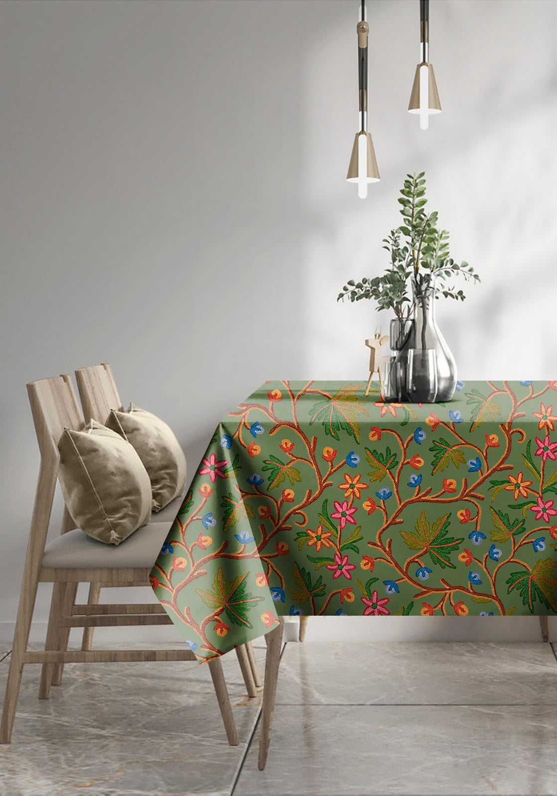 VAROSKI KASHMIRI CACTUS GREEN 6 SEATER TABLE CLOTH