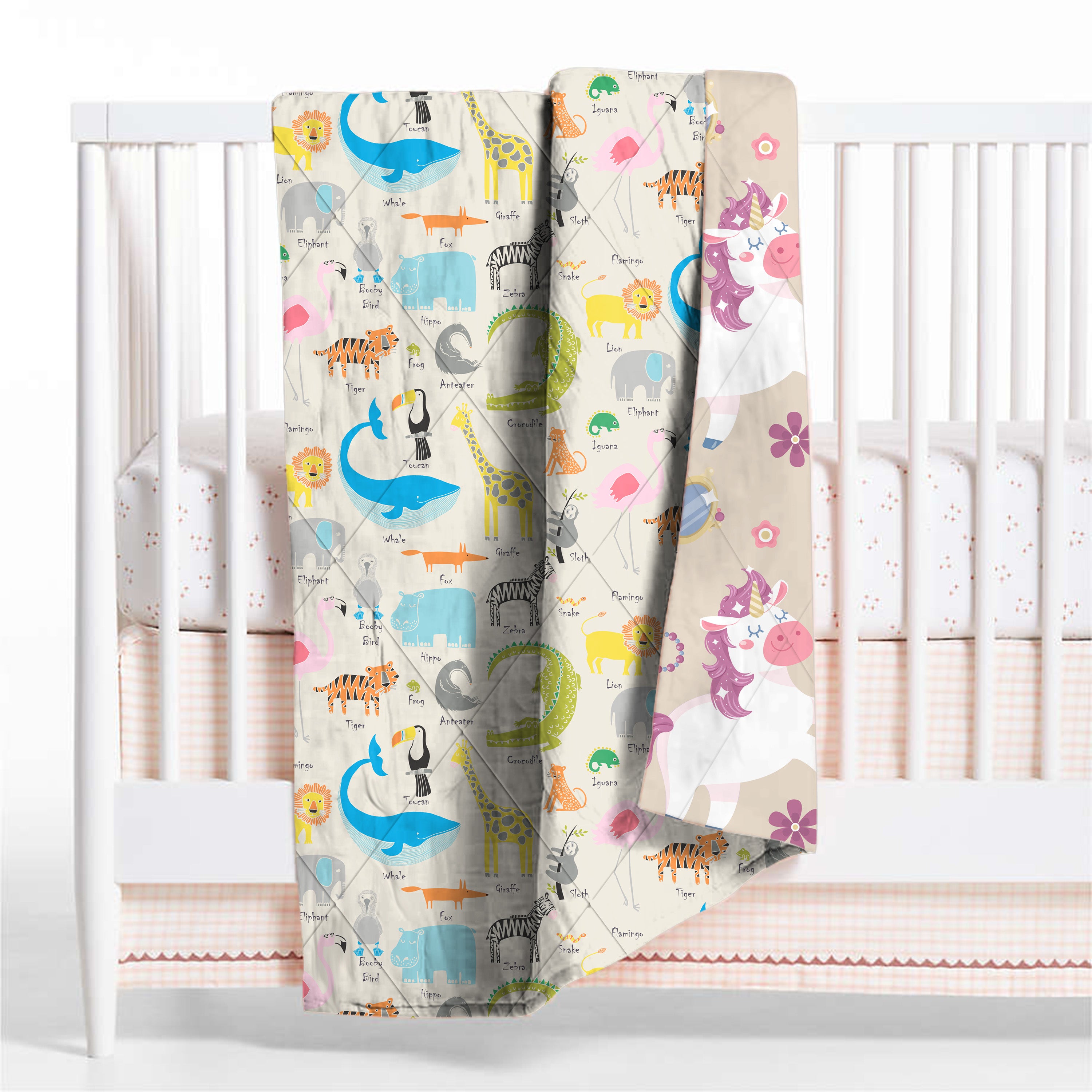 Magical Animals Baby Super Soft Microfiber Reversible All Season Use Blanket (42" X 30")(0-2 Years)(Cream)