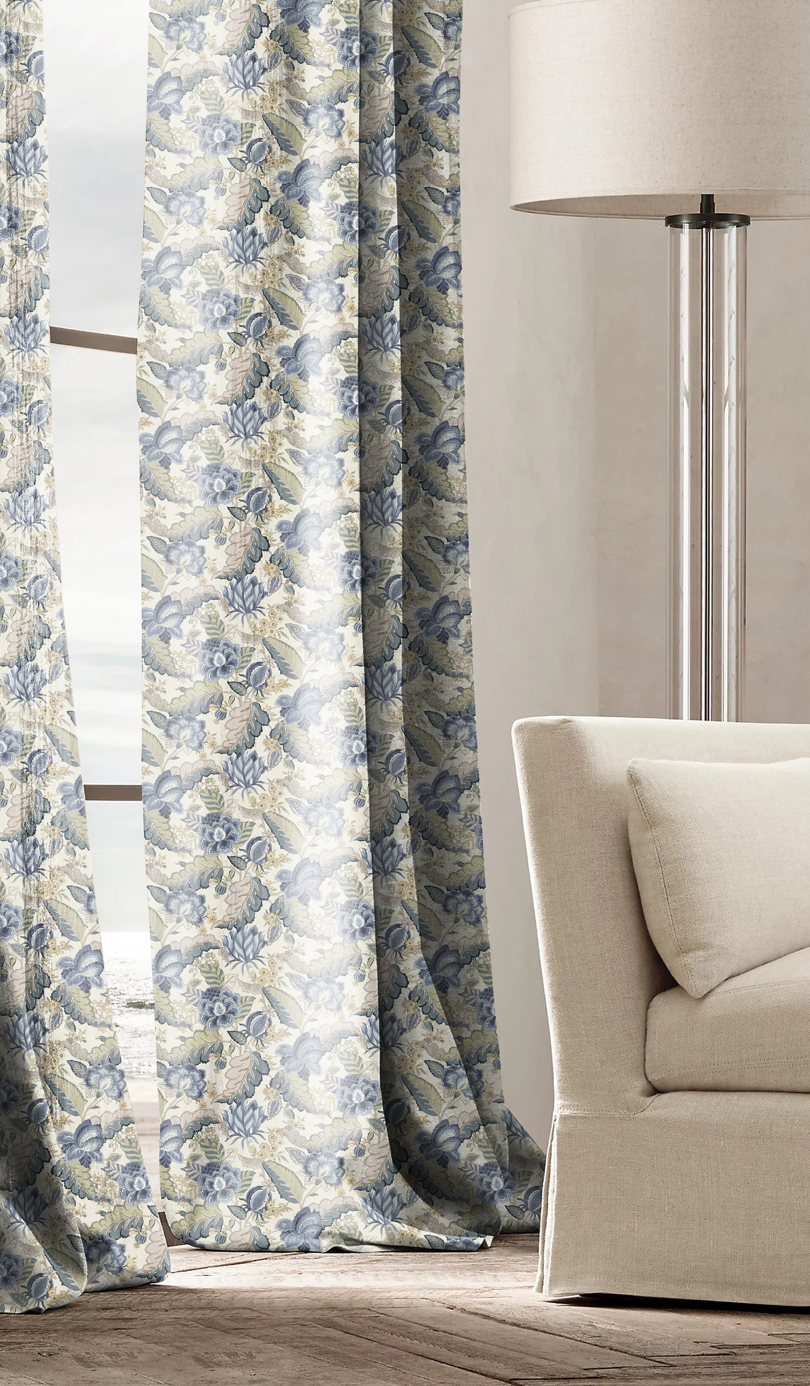 LUCETTA  ANTHEM BLUE ROOM DARKENING PRINTED CURTAIN