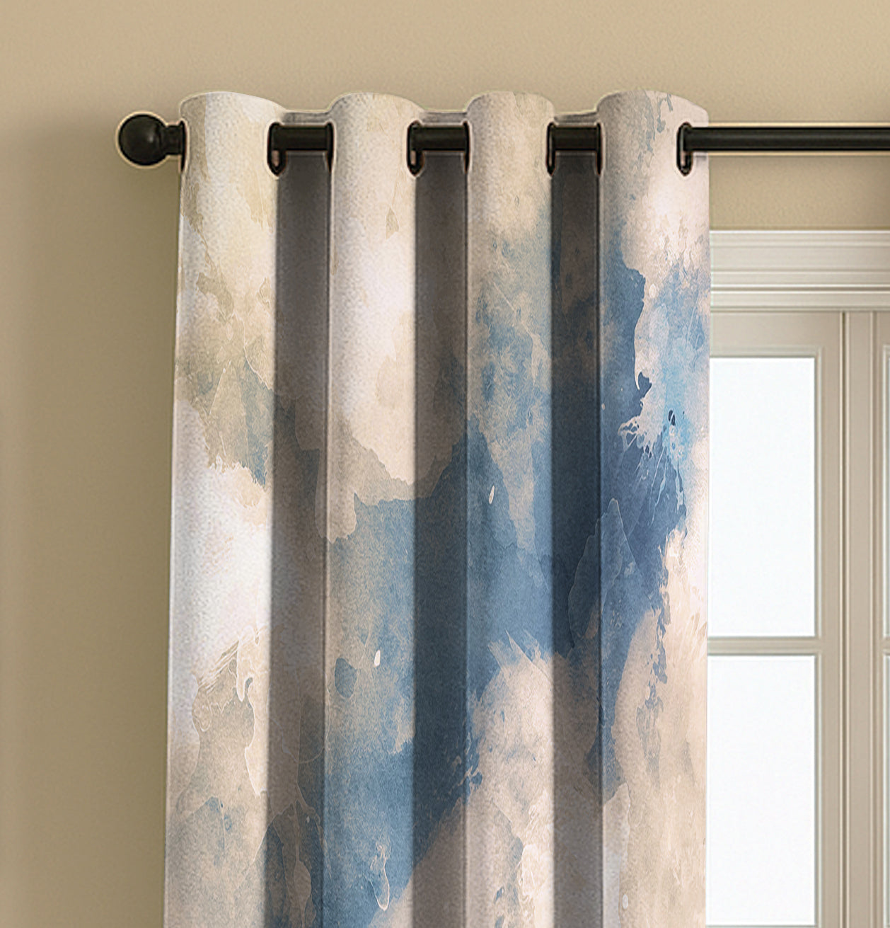 ASTRID BEIGE CURTAINS 100% BLACKOUT PRINTED FOR LIVING & BEDROOMS