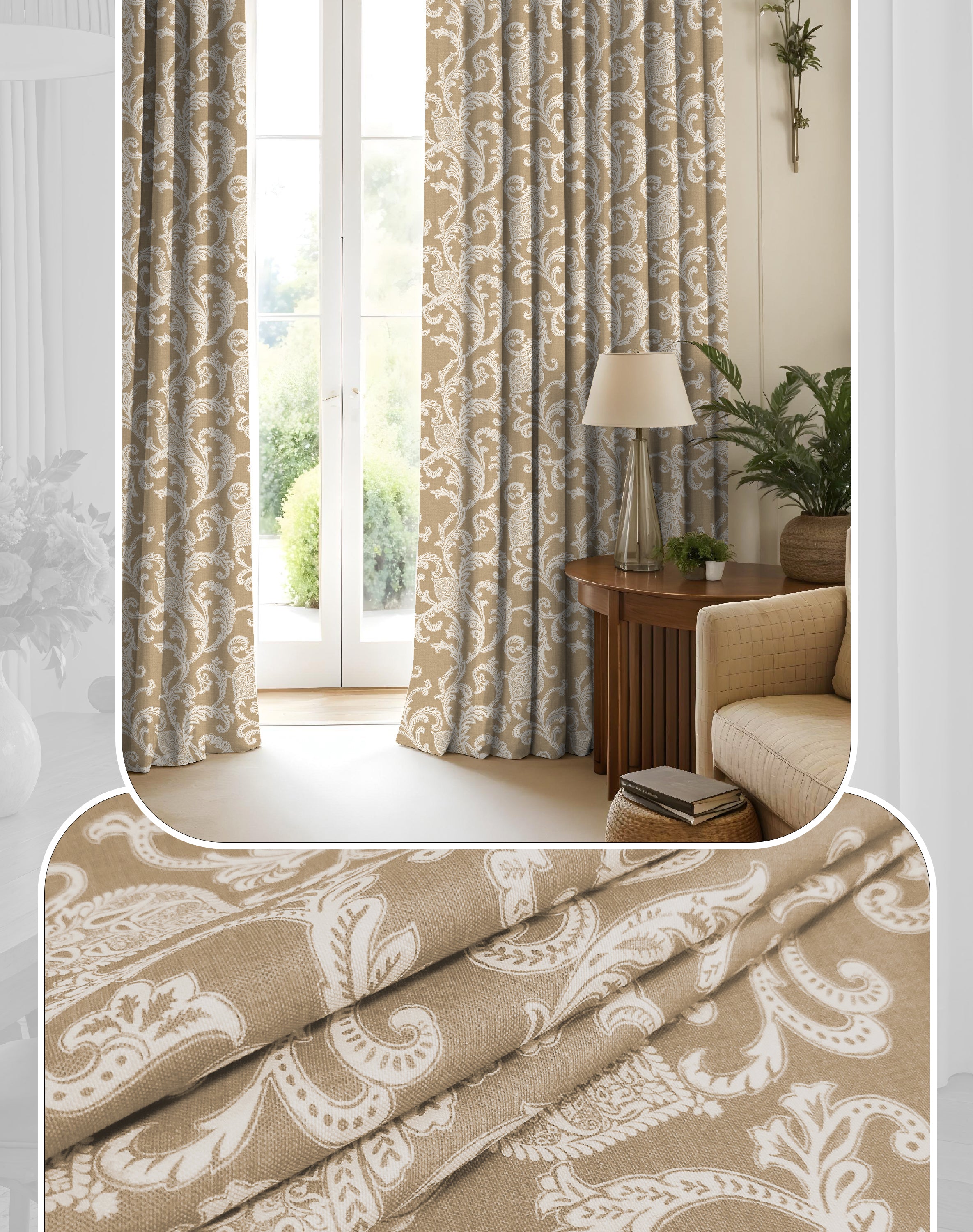 KELVIN BEIGE DIGITAL PRINTED BLACKOUT CURTAINS