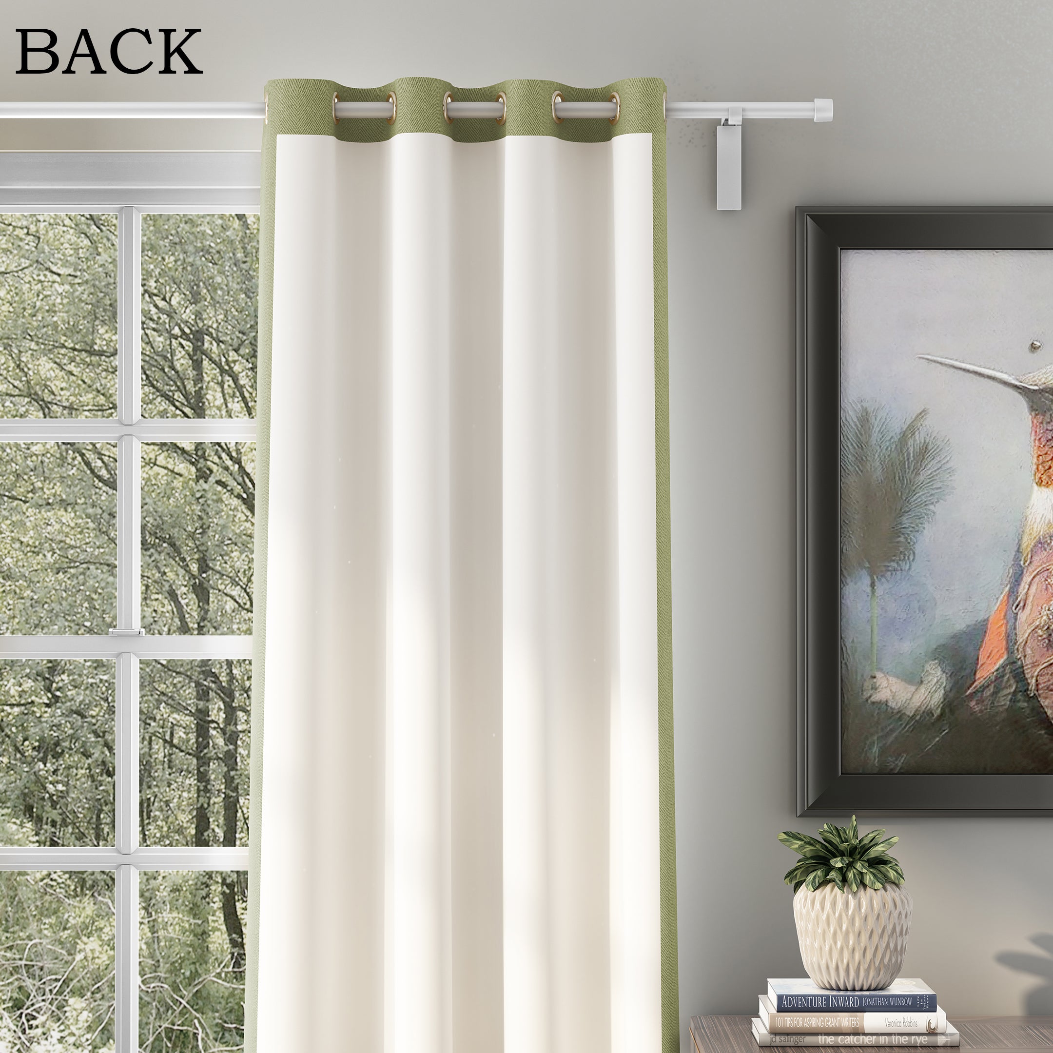 HERRINGBONE L GREEN BLACKOUT CURTAINS
