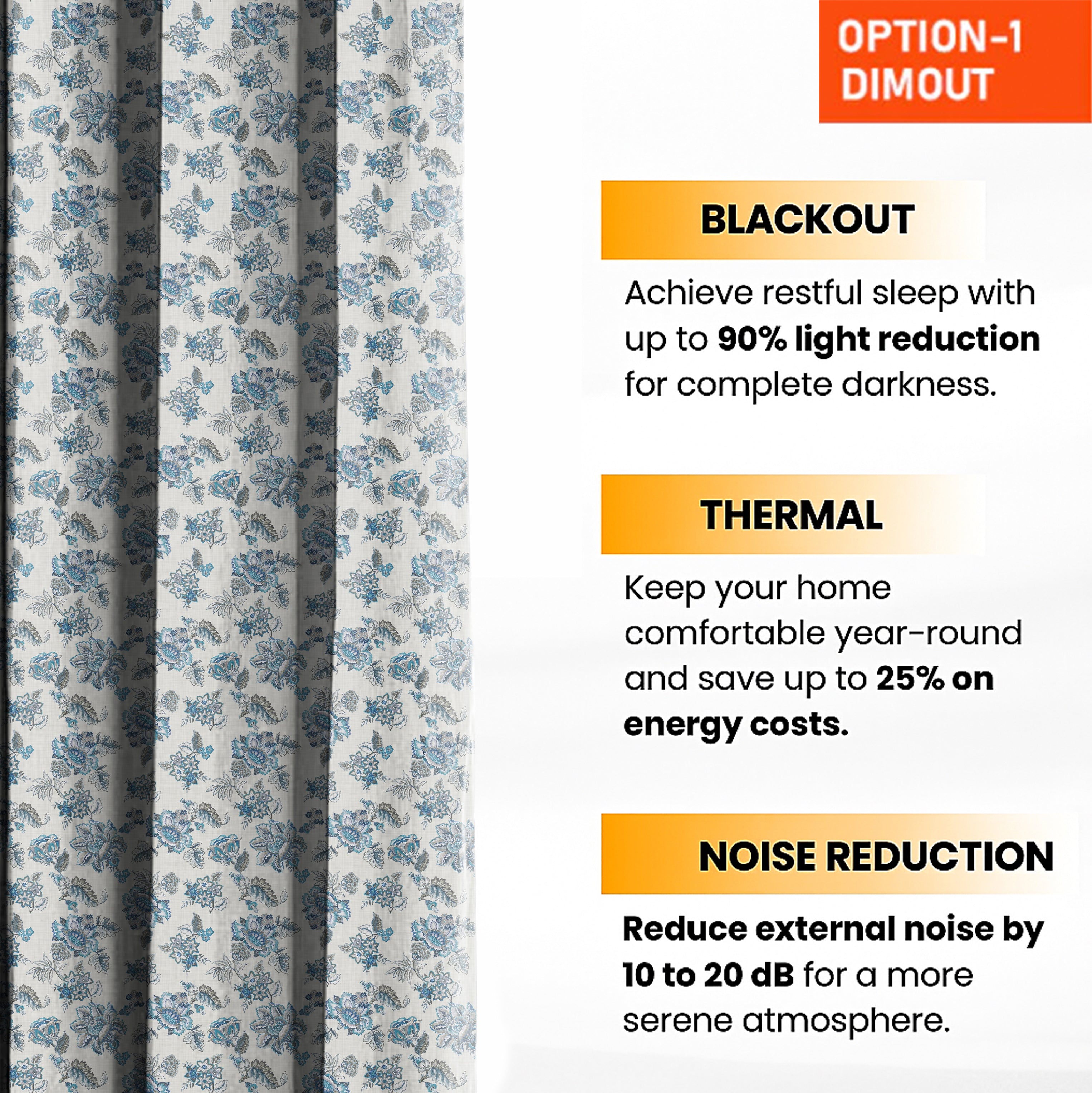 ANZIO BLUE PRINTED BLACKOUT CURTAIN
