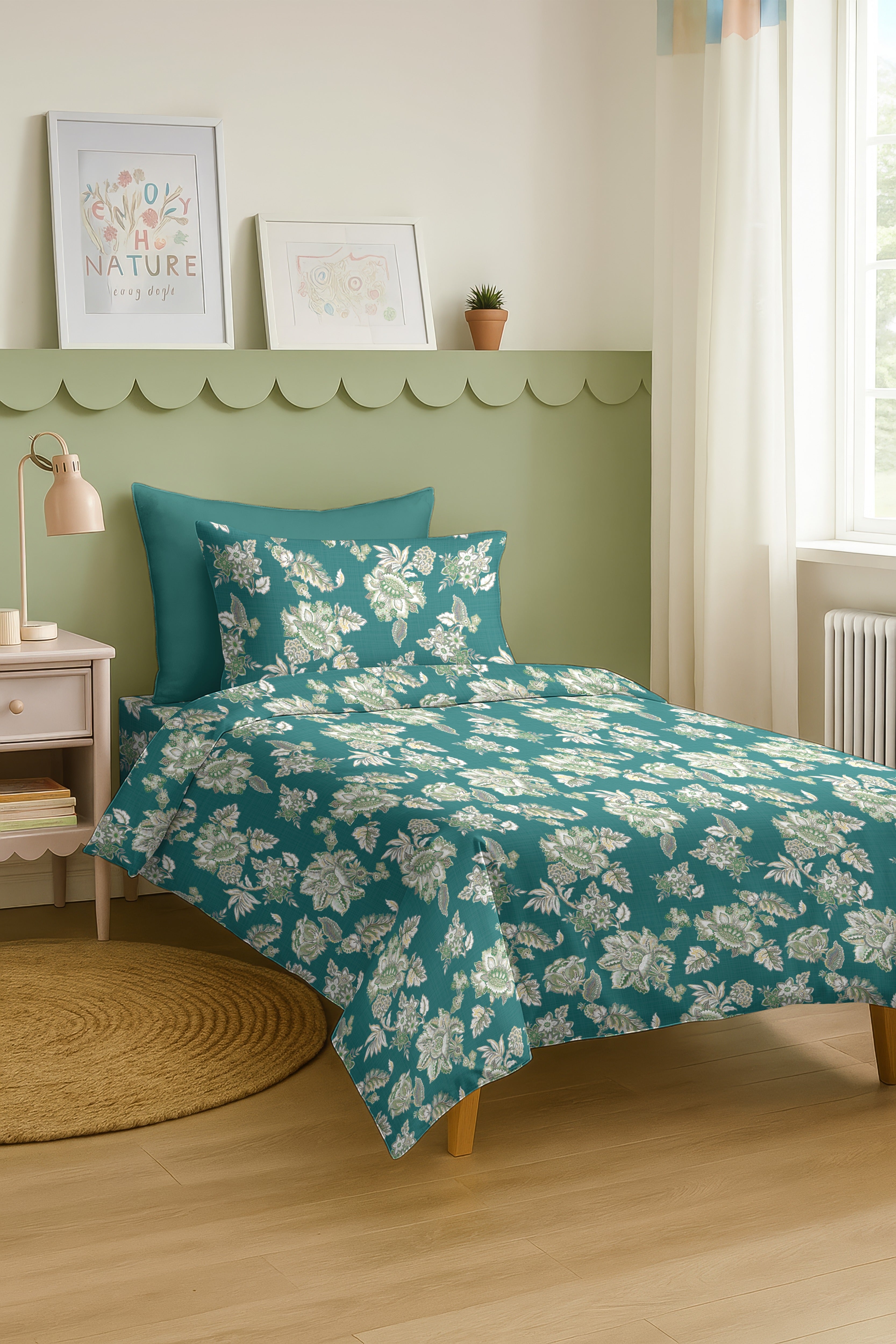 ANZIO TEAL BEDSHEET WITH PILLOWCOVER
