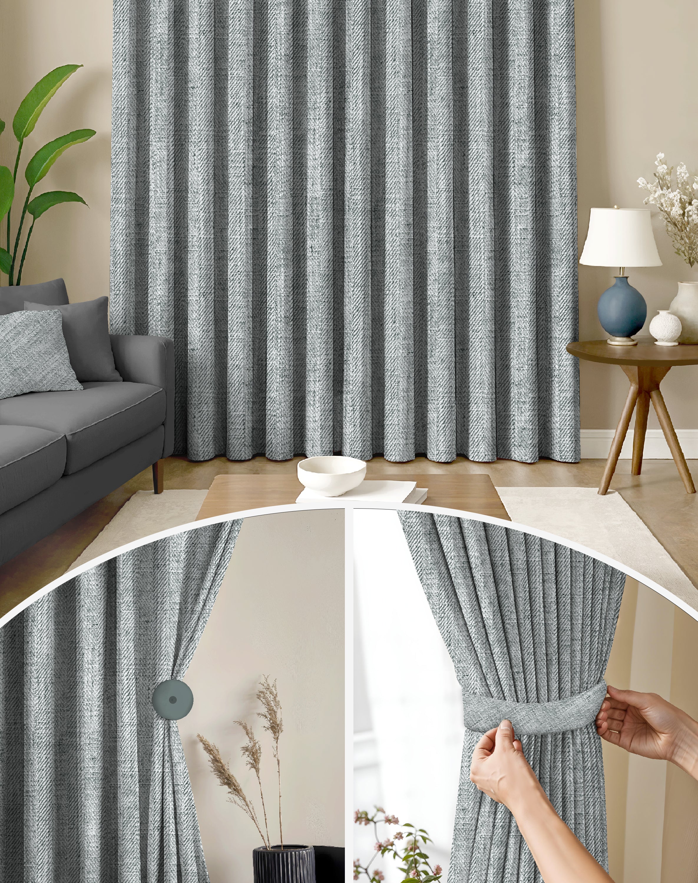 TEXTURA GREY DIGITAL PRINTED BLACKOUT CURTAINS