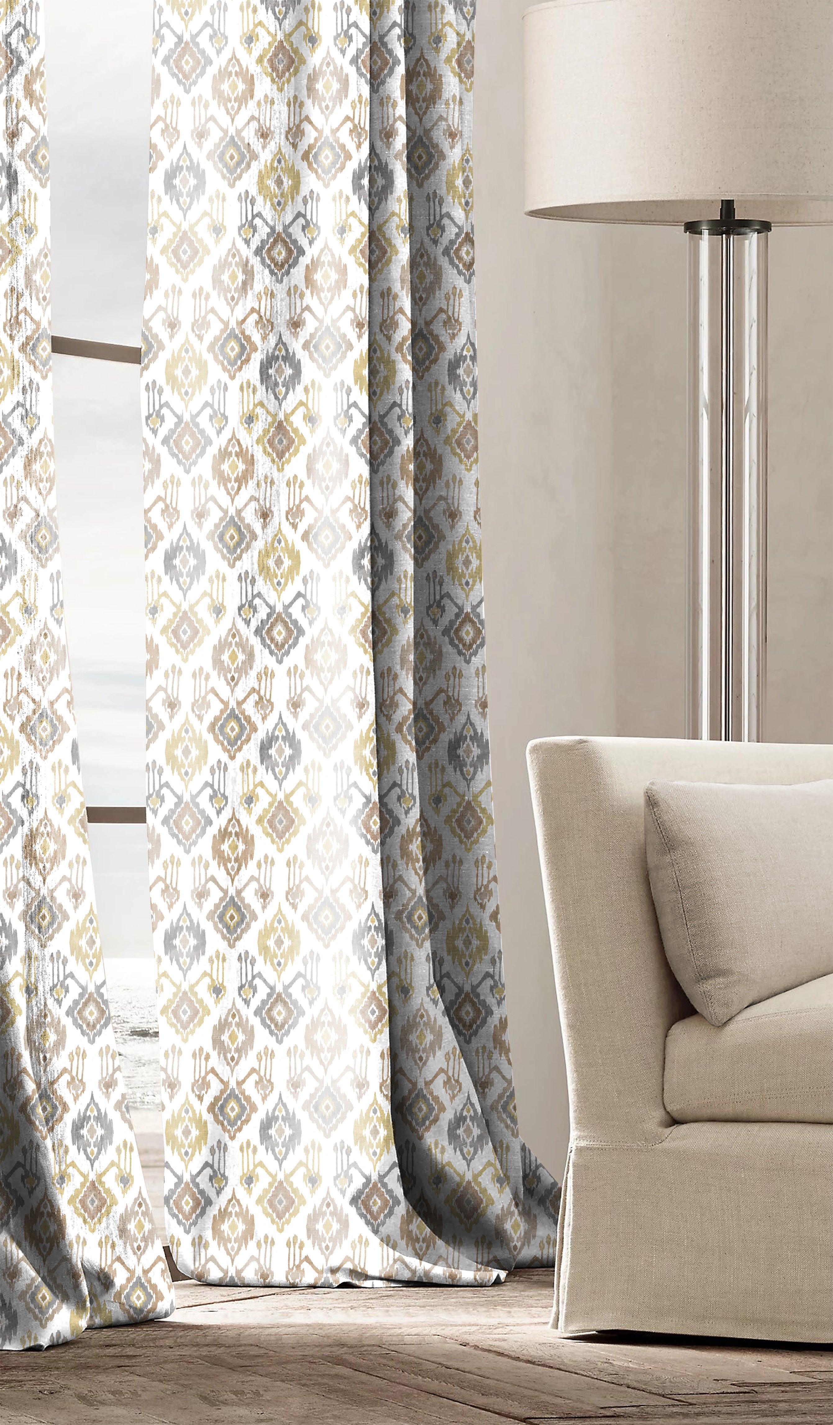 TUNBRIDGE ANTHEM MUSTARD ROOM DARKENING PRINTED CURTAIN