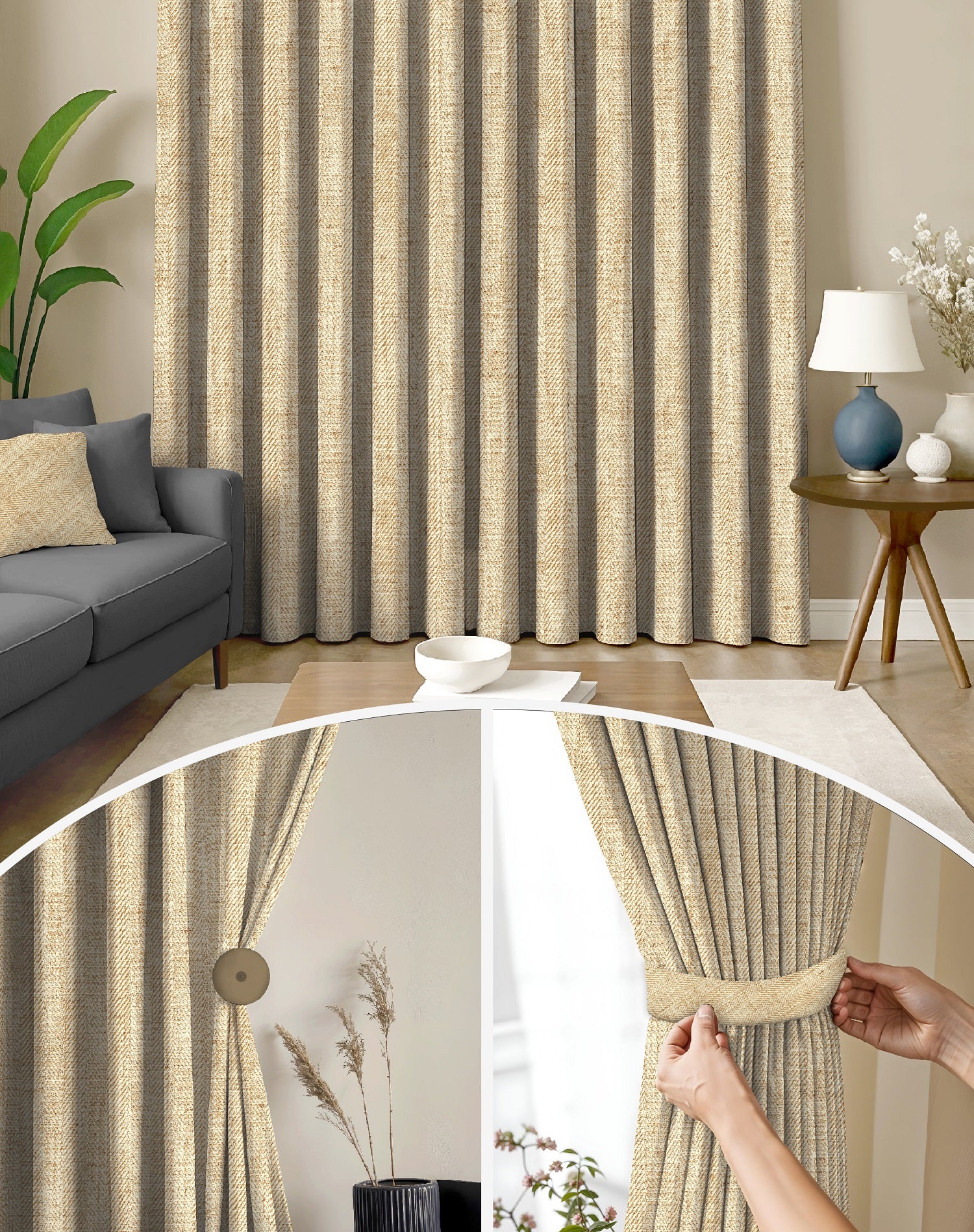 TEXTURA MUSTARD DIGITAL PRINTED BLACKOUT CURTAINS