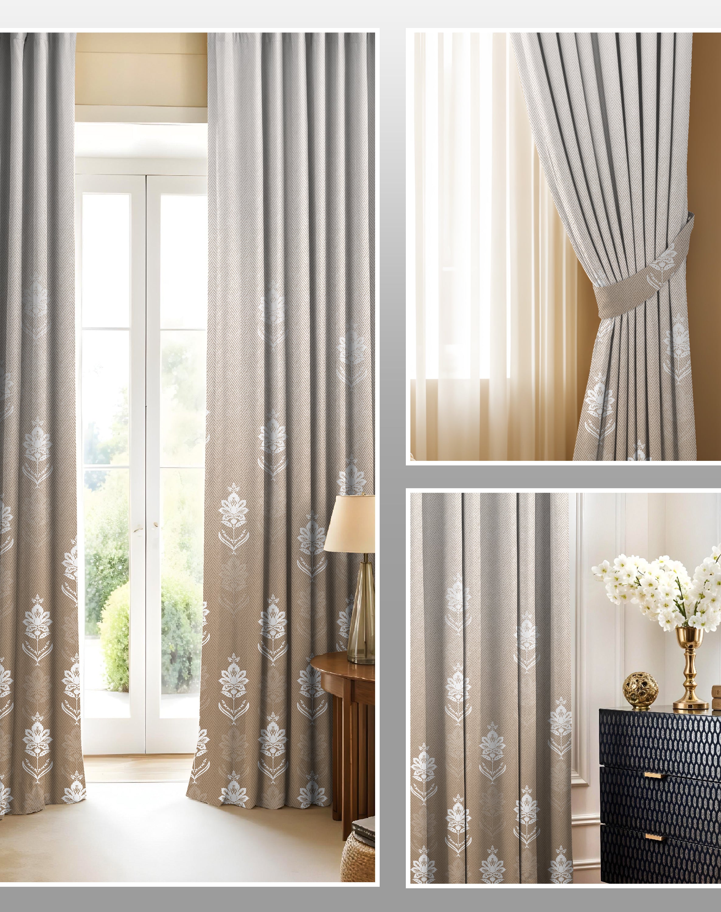 NAYRA NATURAL BEIGE PRINTED ROOM DARKENING CURTAIN