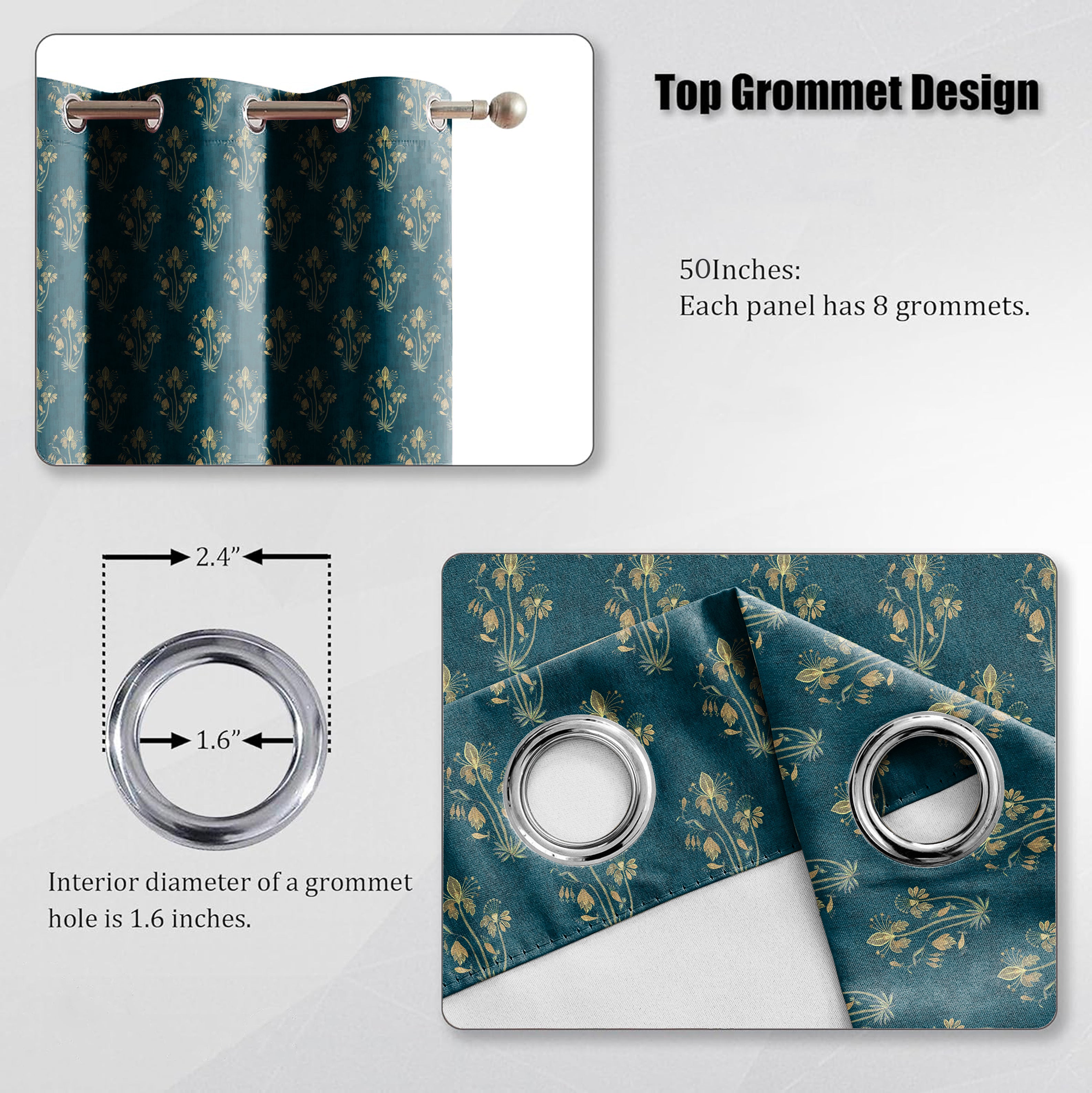 VERONA MATTY TEAL PRINTED ROOM DARKENER CURTAIN