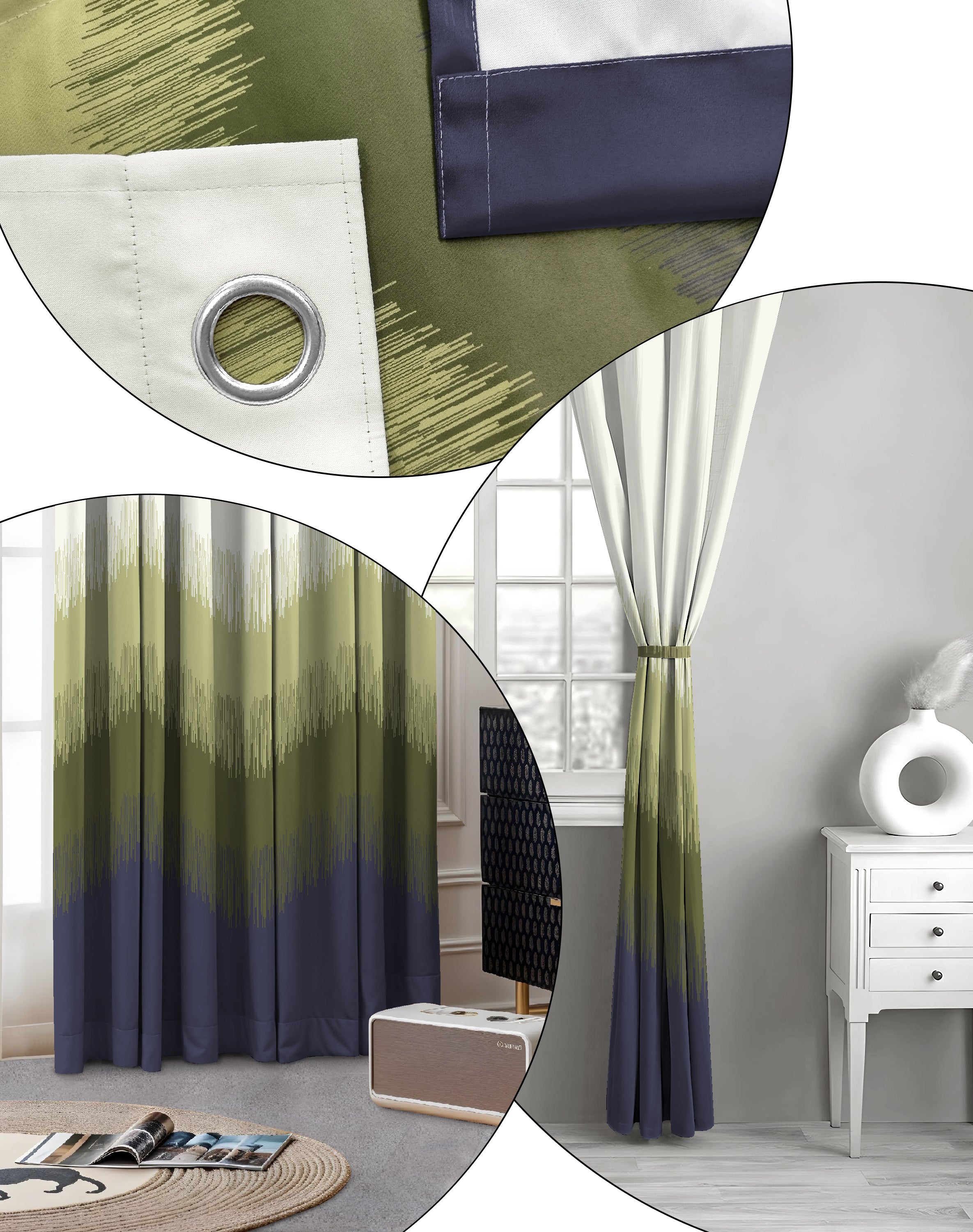 KIVO GREEN DIGITAL PRINTED BLACKOUT CURTAINS