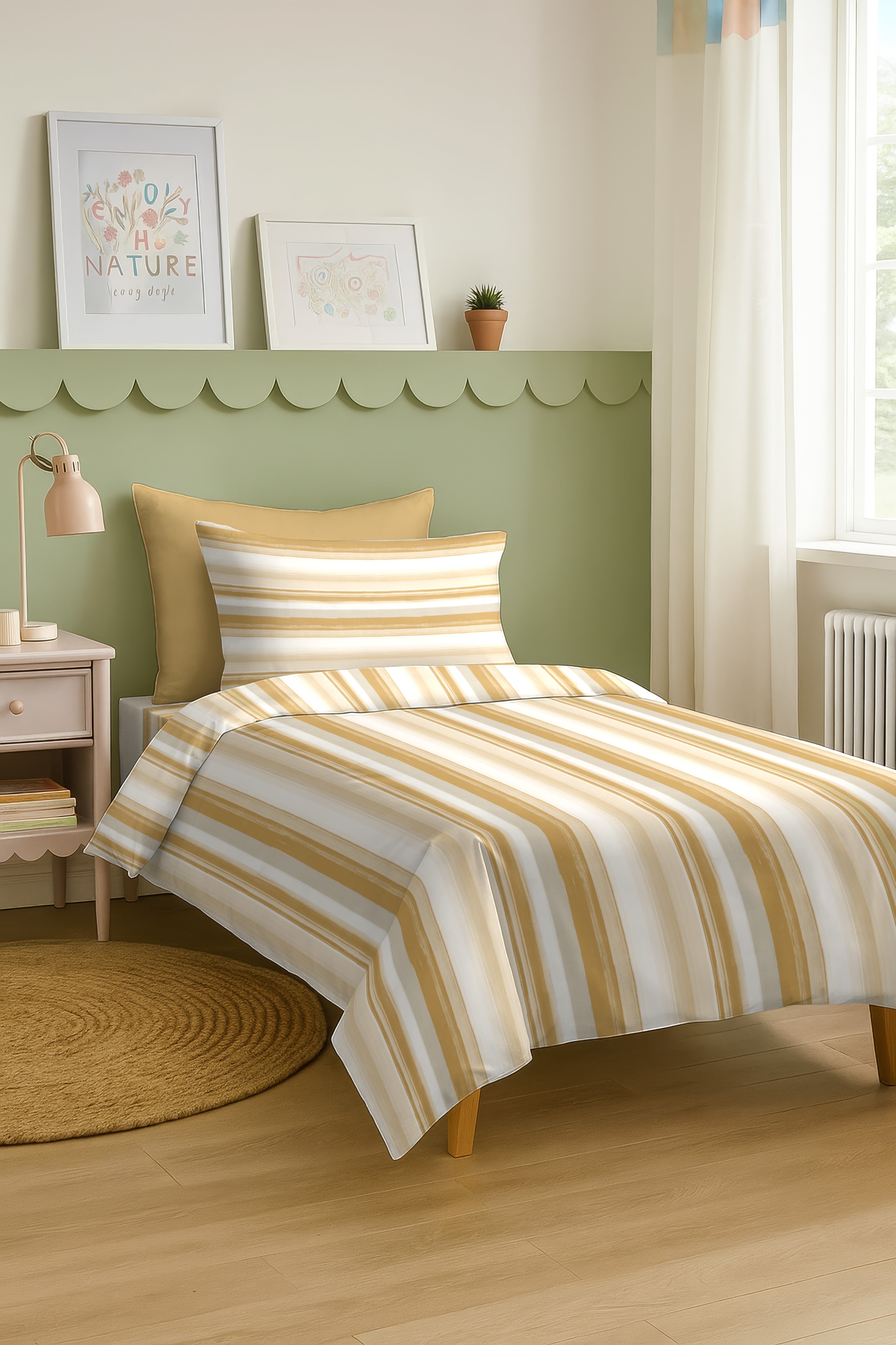 ALVIN STRIPES ORANGE BEDSHEET WITH PILLOWCOVER