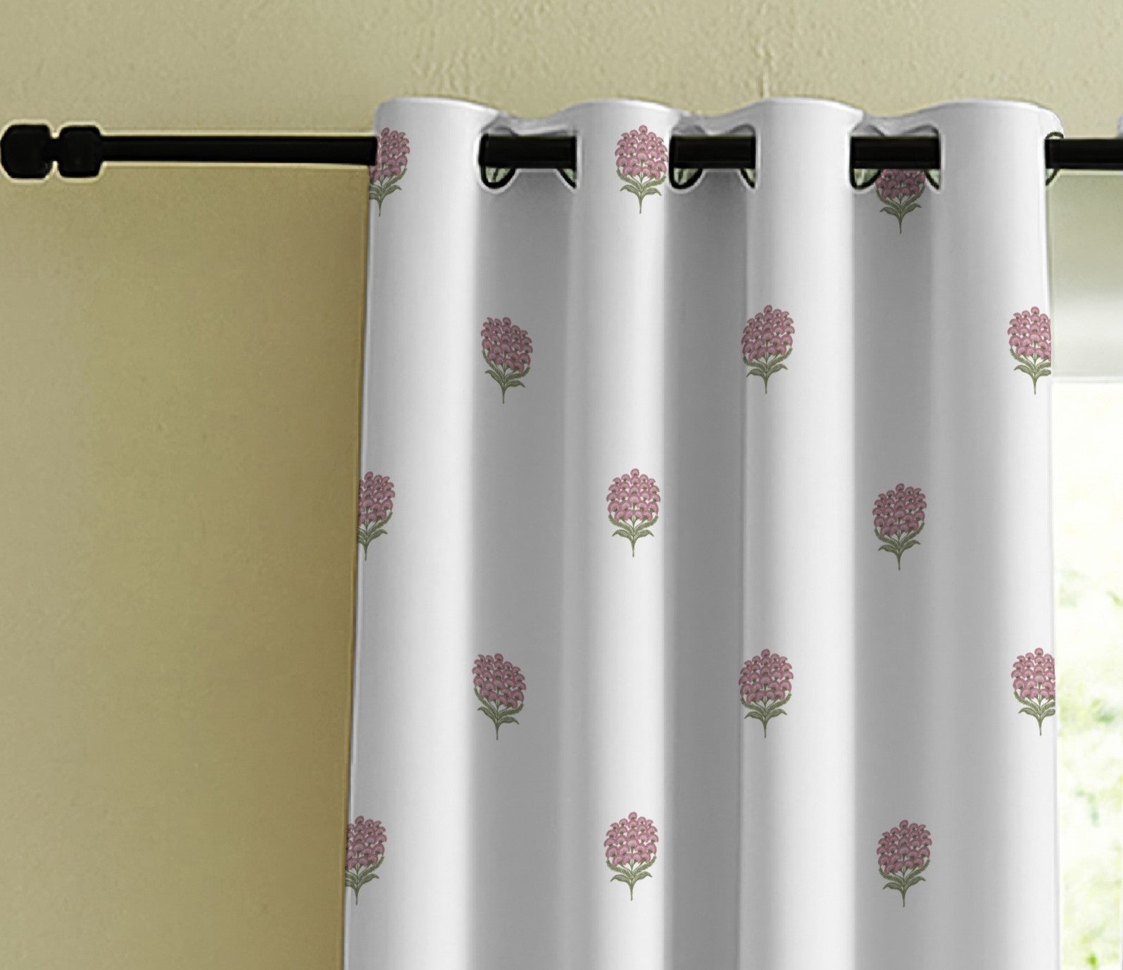POKHARA MATTY LIGHT PINK PRINTED ROOM DARKENER/100% BLACKOUT CURTAIN